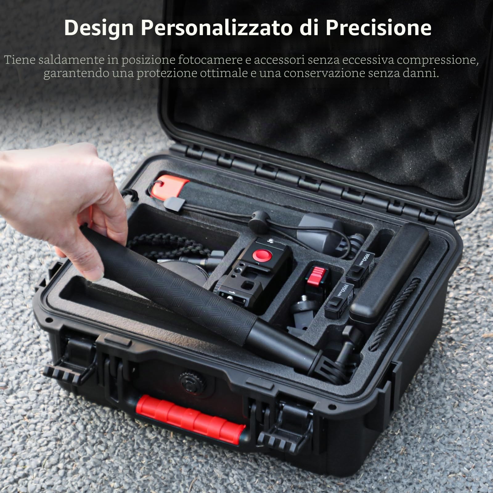 AMAZEAR Custodia rigida impermeabile per DJI Osmo Action 6 accessori, nero | Custodia rigida da viaggio a doppio strato antiurto con interno in EVA morbido, tracolla inclusa