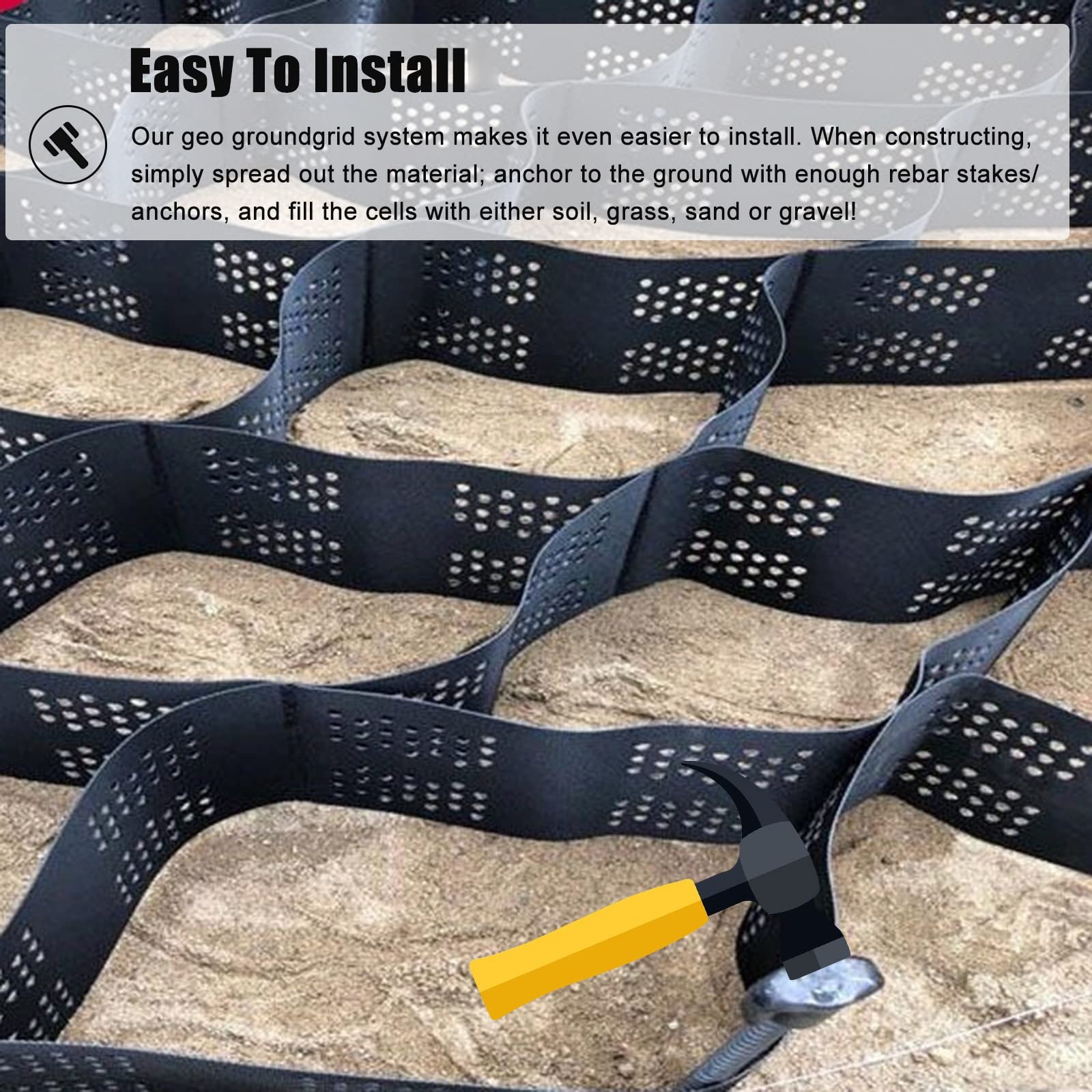 Estabilizador de rejilla de grava robusto, alfombrilla flexible de grava para una fácil instalación y corte, ideal para paisajismo, pendientes y soporte de subbase de suelo
