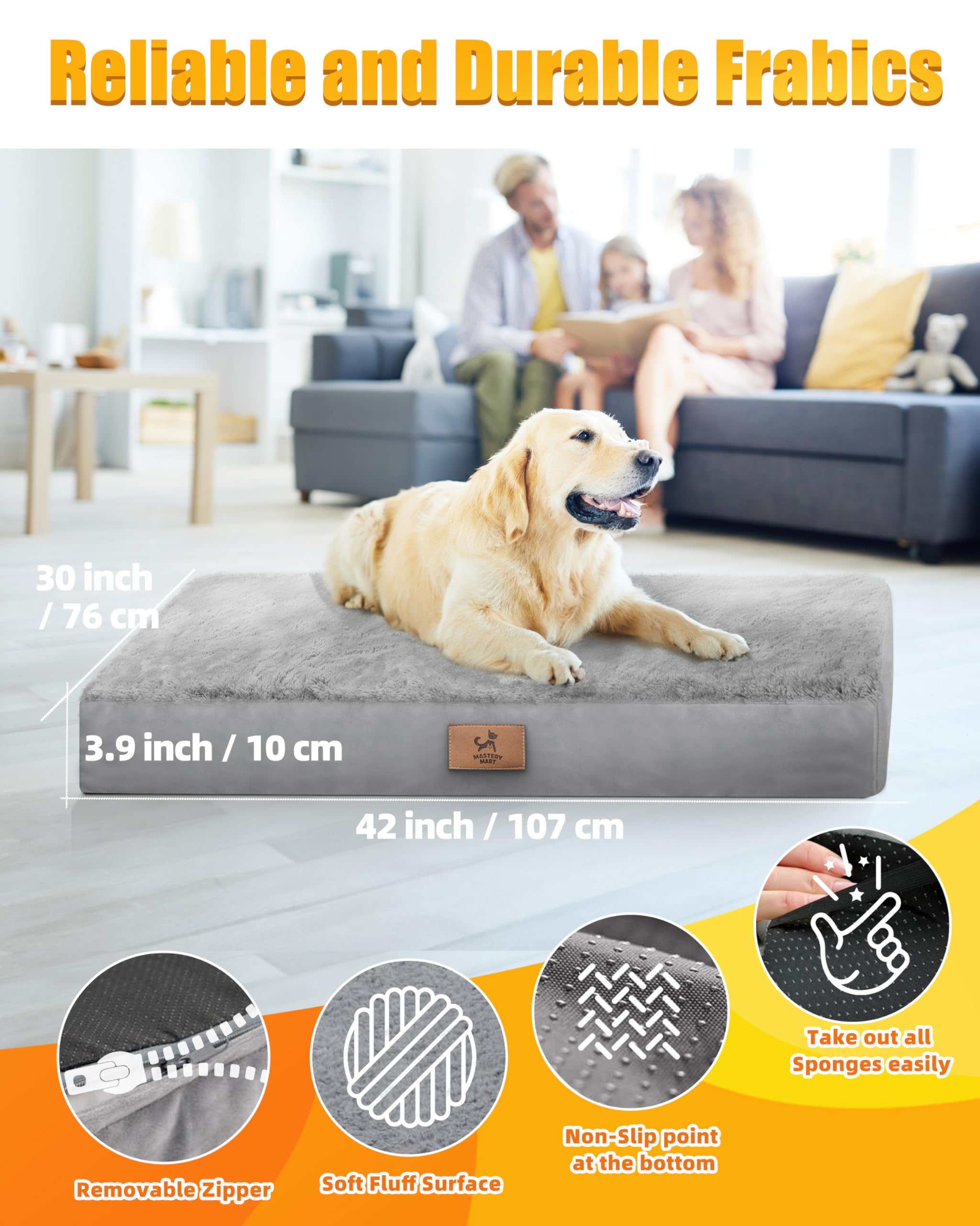 Sytopia 42 Inch Orthopedic Dog Bed for Large Dogs, Chew Proof Extra Large Pet Bed, Washable Waterproof Removable Cover, Anti-Slip Bottom, Durable Crate Mattress for Indoor Outdoor, XL - image 5