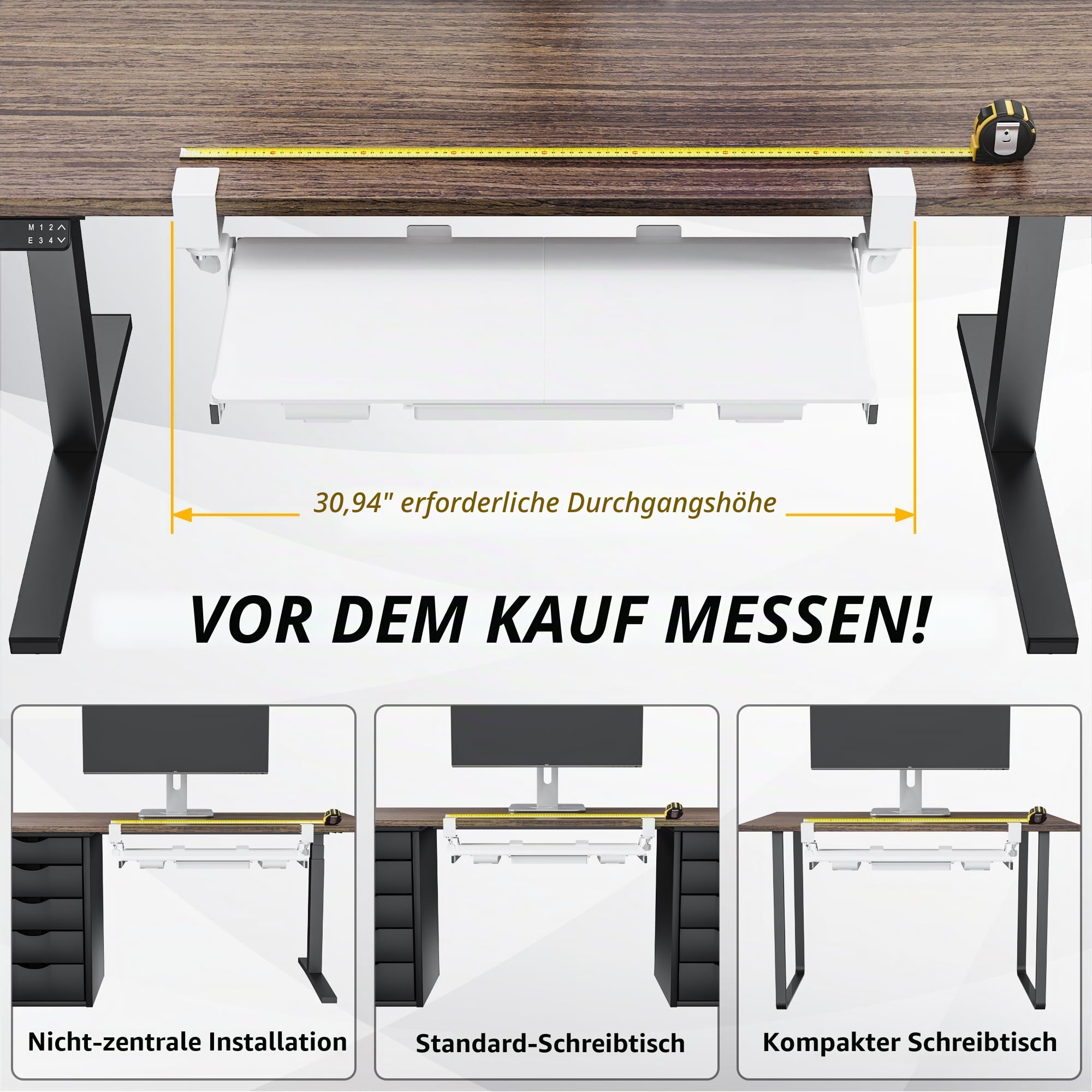 ETHU Tastaturablage unter dem Schreibtisch 680 x 300 mm, Ausziehbare Tastaturablage mit 180° Verstellbarer C-Klemme für L-förmigen Schreibtisch, Computer-Tastaturständer für Zuhause und Büro, Weiß