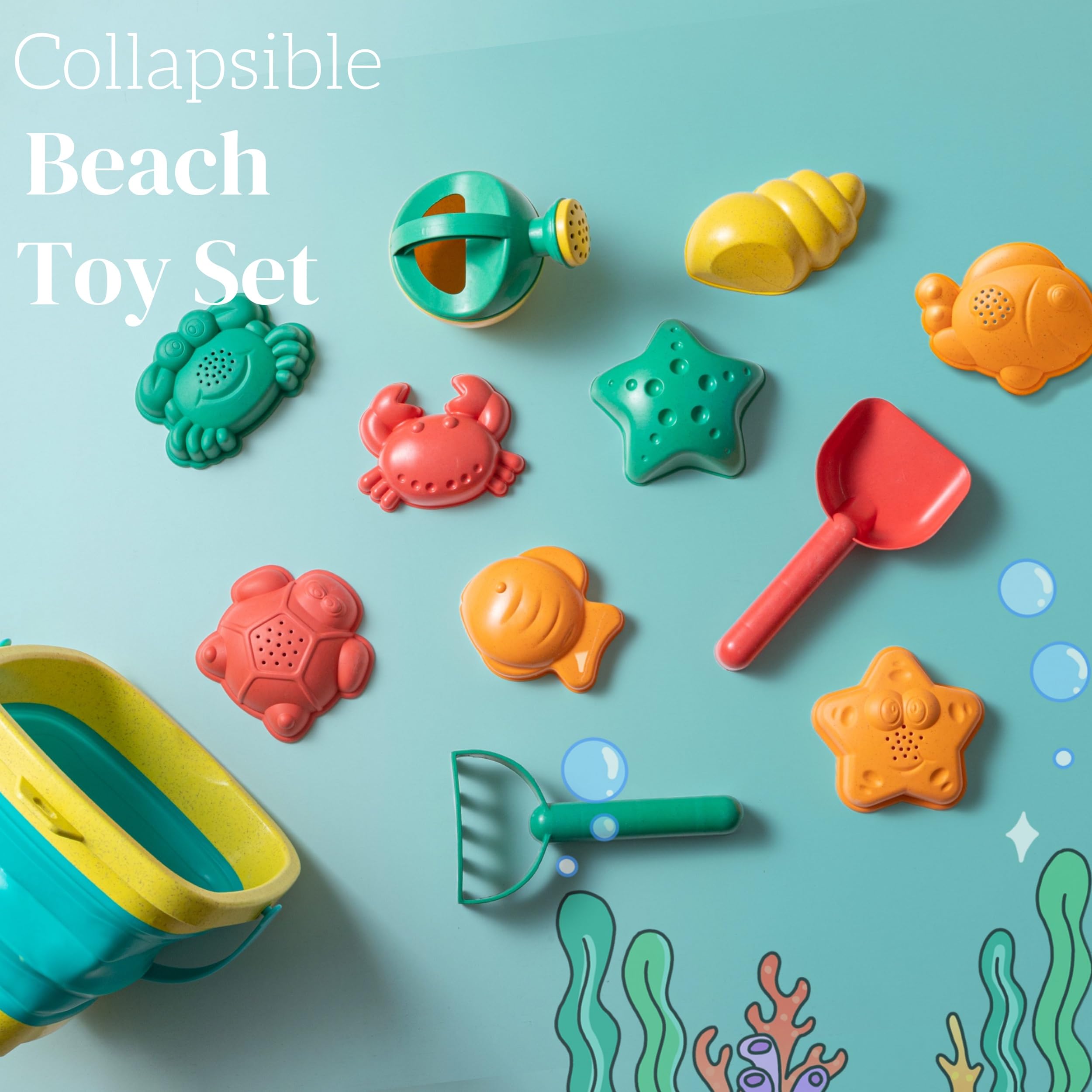 Strandspielzeug für Kinder, Sandspielzeug-Set inklusive faltbarer Sandkastenschaufel und Sandharkenspielzeug für Strand, 12-teilig, Sandburg Bausatz inkl