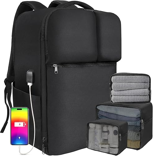 Mochila de viaje extra grande de 50 L aprobada para vuelo, mochila de equipaje con bolsa para zapatos, mochilas de maleta con 3 cubos de embalaje,