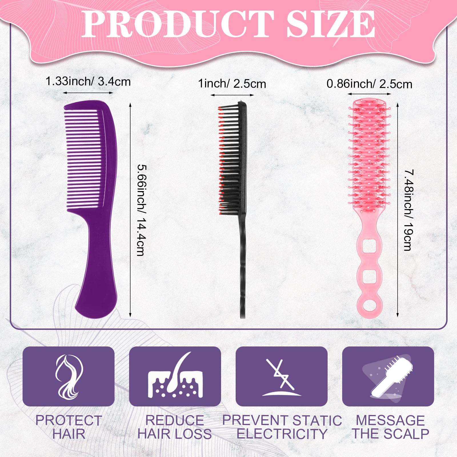 Baderke Juego de 48 peines de cepillo para el cabello a granel para personas sin hogar, envueltos individualmente, rizado, grueso, largo, alisador, cepillo para desenredar el cabello para mujeres y