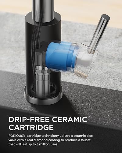 Miniatura 5 de FORIOUS Grifo de cocina, grifo de fregadero de cocina con rociador extraíble, grifo de cocina comercial extraíble para fregadero de 1 o 3 agujeros,