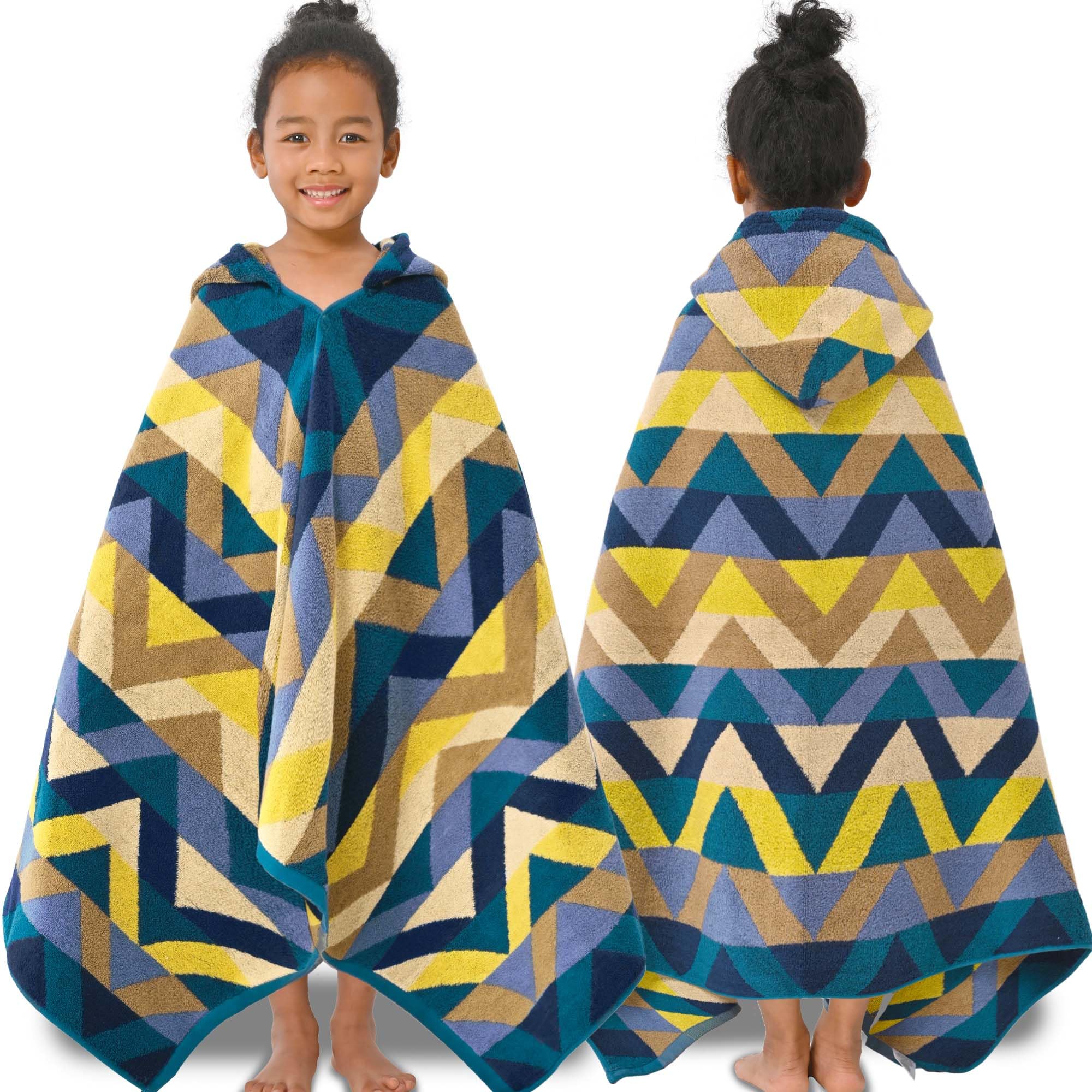 VOOVA & MOVAS Kid Hooded Towel,3-10 Years,100% Cotton,Blue | Simple Jacquard Texture, Heavy 500GSM Density, Gentle On Skin, Suitable for Daily Bath and Outdoor Beach Trips Jacq-blue Hooded Wrap Towel(Age 3-10)