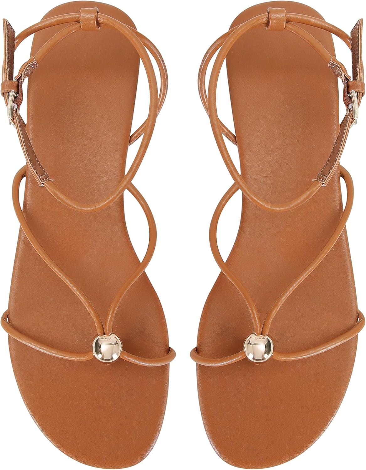 Strappy Flat Sandals for Women Comfortable Open Round Toe Sandals Dressy Beach Thong Flip Flop Slides - Image 6