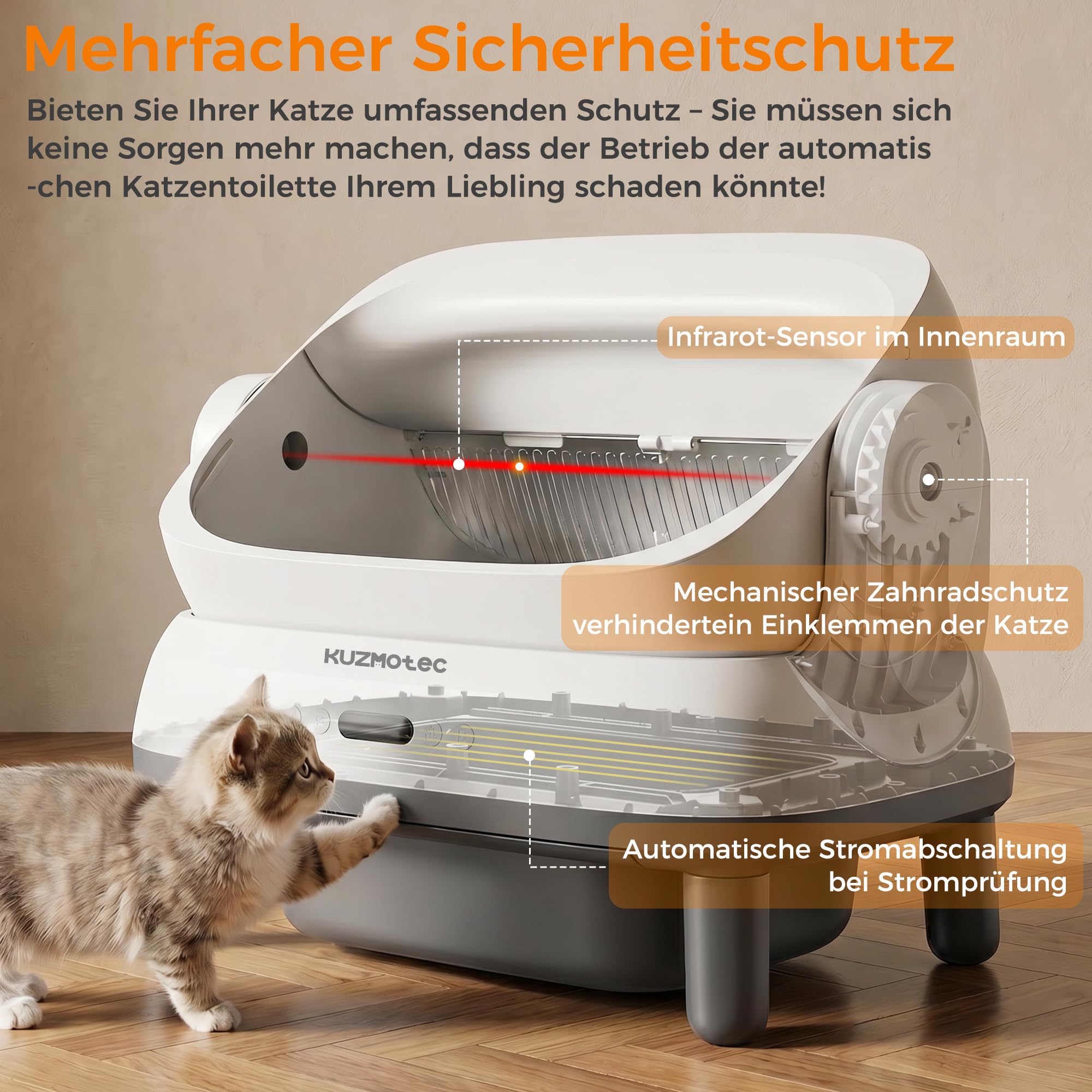 katzenklo selbstreinigend, verbreiterte XXXL selbstreinigende katzentoilette mit einfachem EIN- und Ausstieg, wasserdicht, geruchshemmend, langlebig 120L großes automatisches katzenklo
