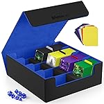 Mlikero Card Deck Case, 2400+ Trading Card Storage Box with 10 Colorful Dividers and 4 Foam Stoppers, Leather Magnetic Closure Commander Deck Box Fit for MTG, TCG (4 Rows, Black&Blue)