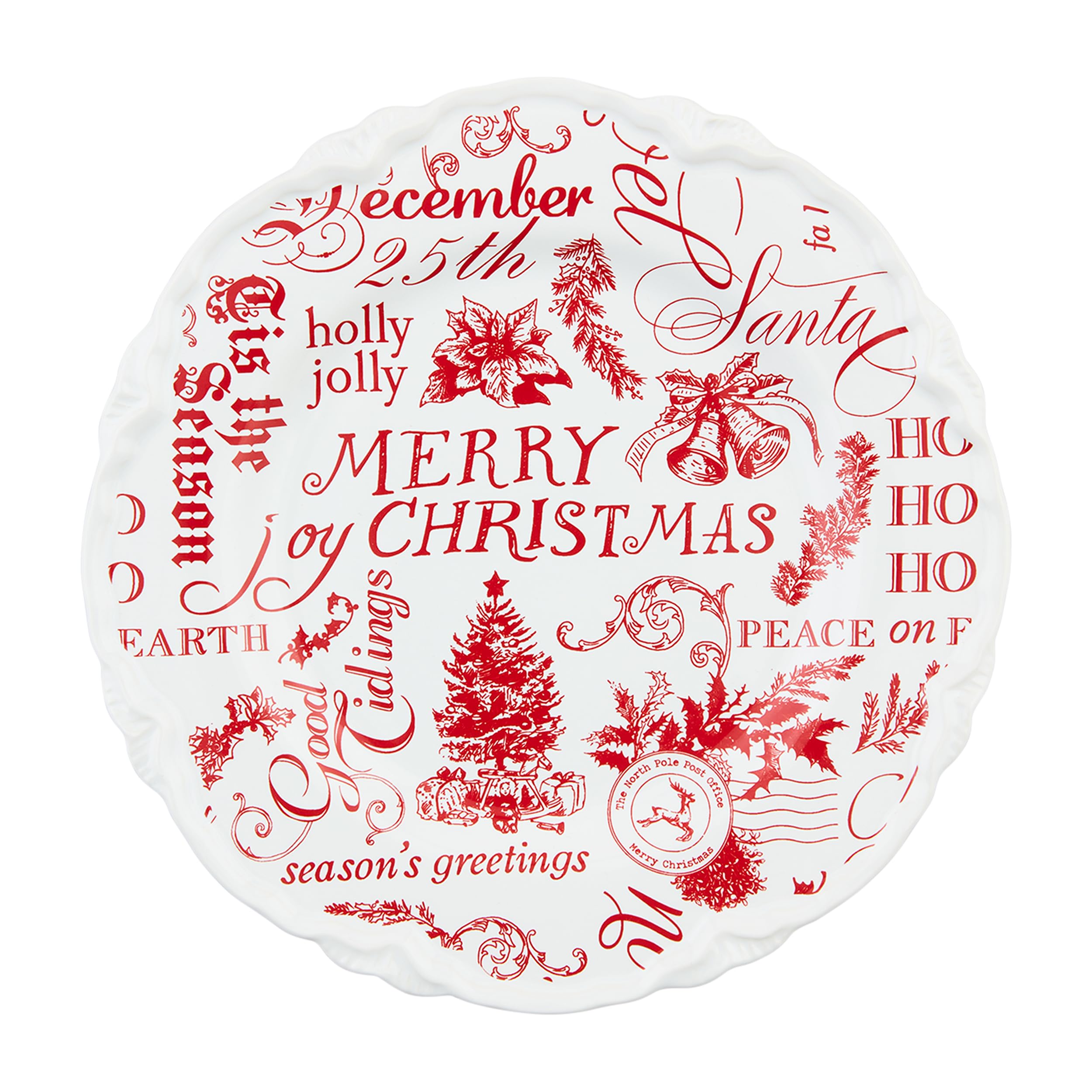Assiettes dessert Noël Word Print 20cm vaisselle fête céramique rouge