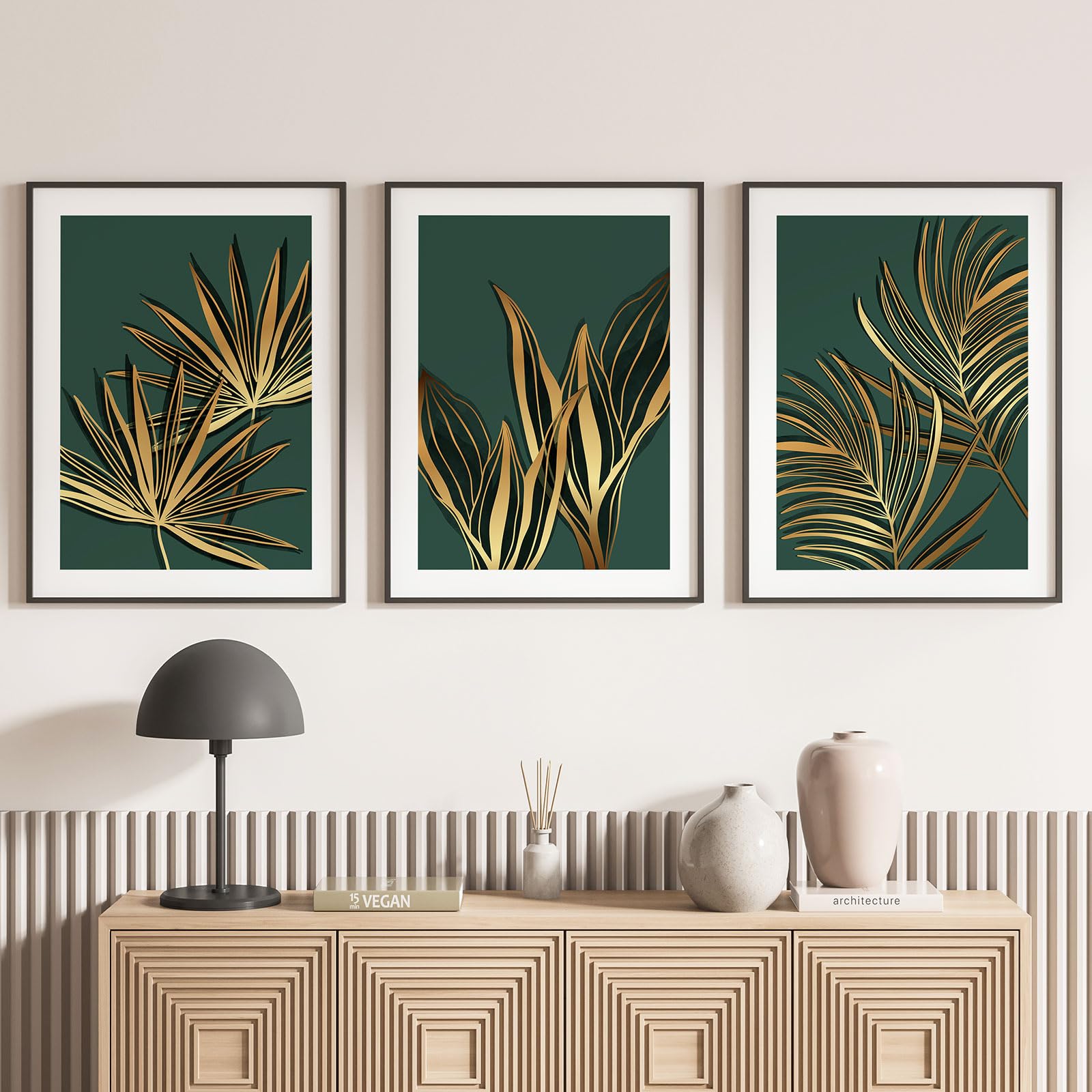 Lumalea - Zestaw 3 plakatów/plakatów Triptyque Leaves - białe obramowanie - 3 plakaty - 70 x 100 cm