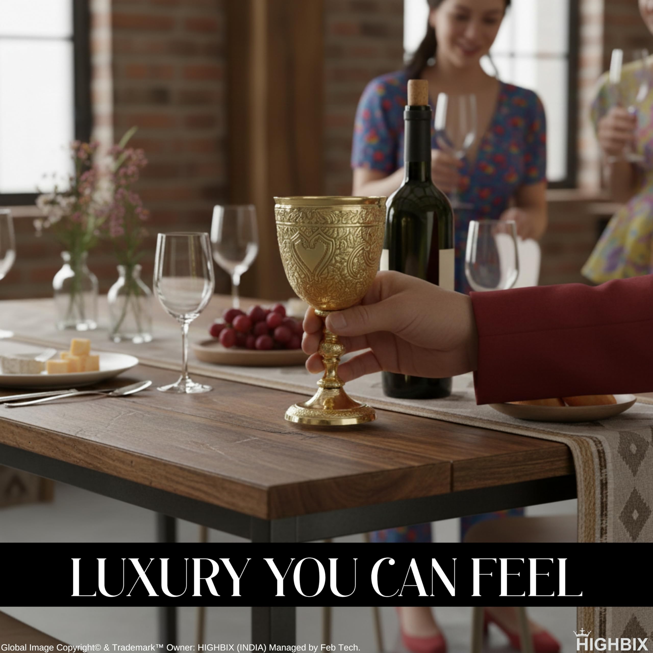 HIGHBIX Copa de vino real de latón macizo hecha a mano, copa de vino de alta calidad, decoración medieval, cáliz gótico, antigua y elegante copa de vino