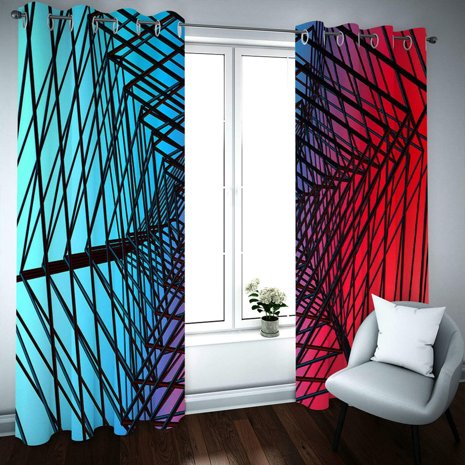 Daesar Zasłona poliestrowa 130 x 113 cm zasłony okienne linie ramy zasłony do sypialni zaciemniające niebieskie czerwone czarne zasłony zaciemniające 2 panele