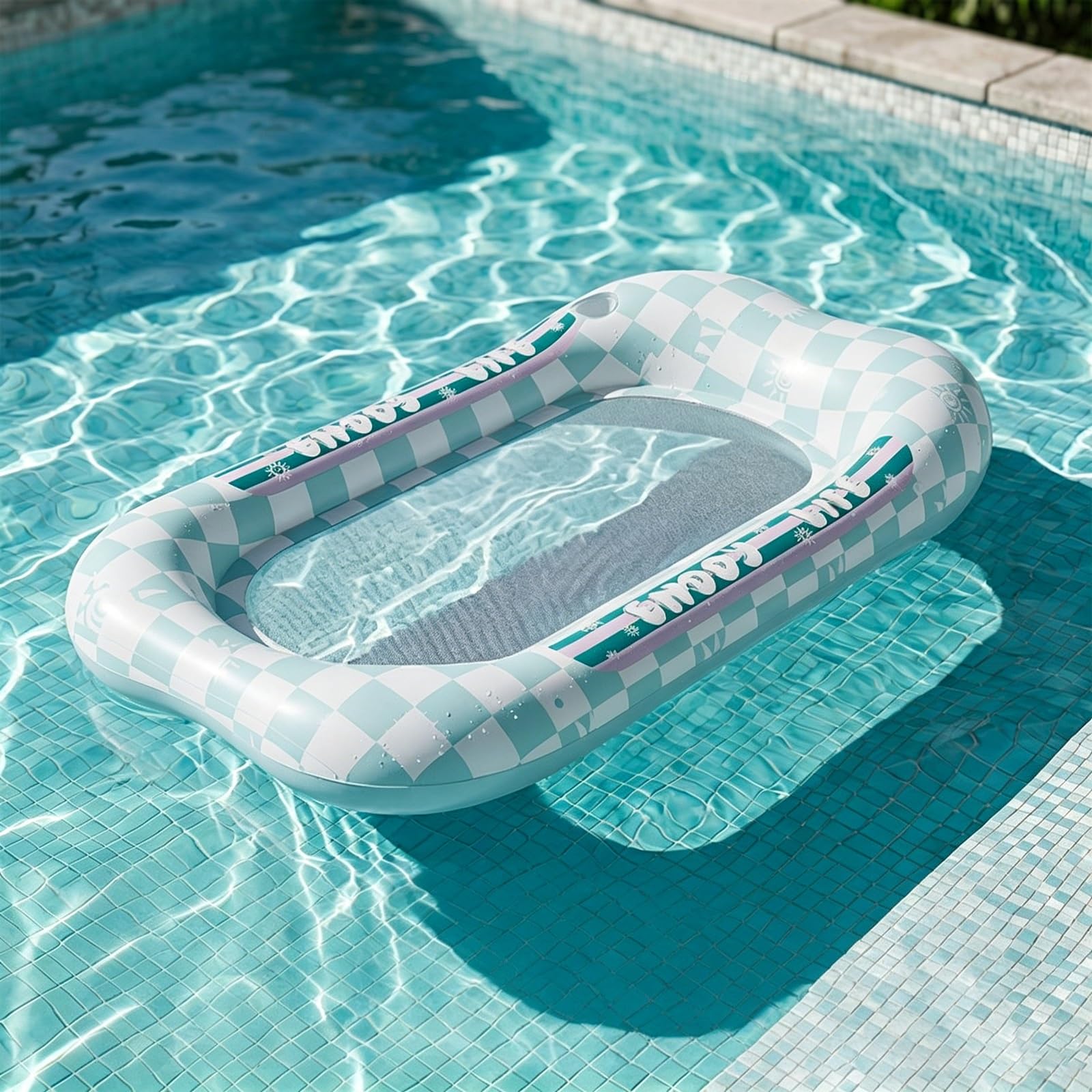 Materassino Piscina, Amaca Galleggiante, con Portabicchieri, Comodo Poggiatesta Curvo, per Feste in Acqua