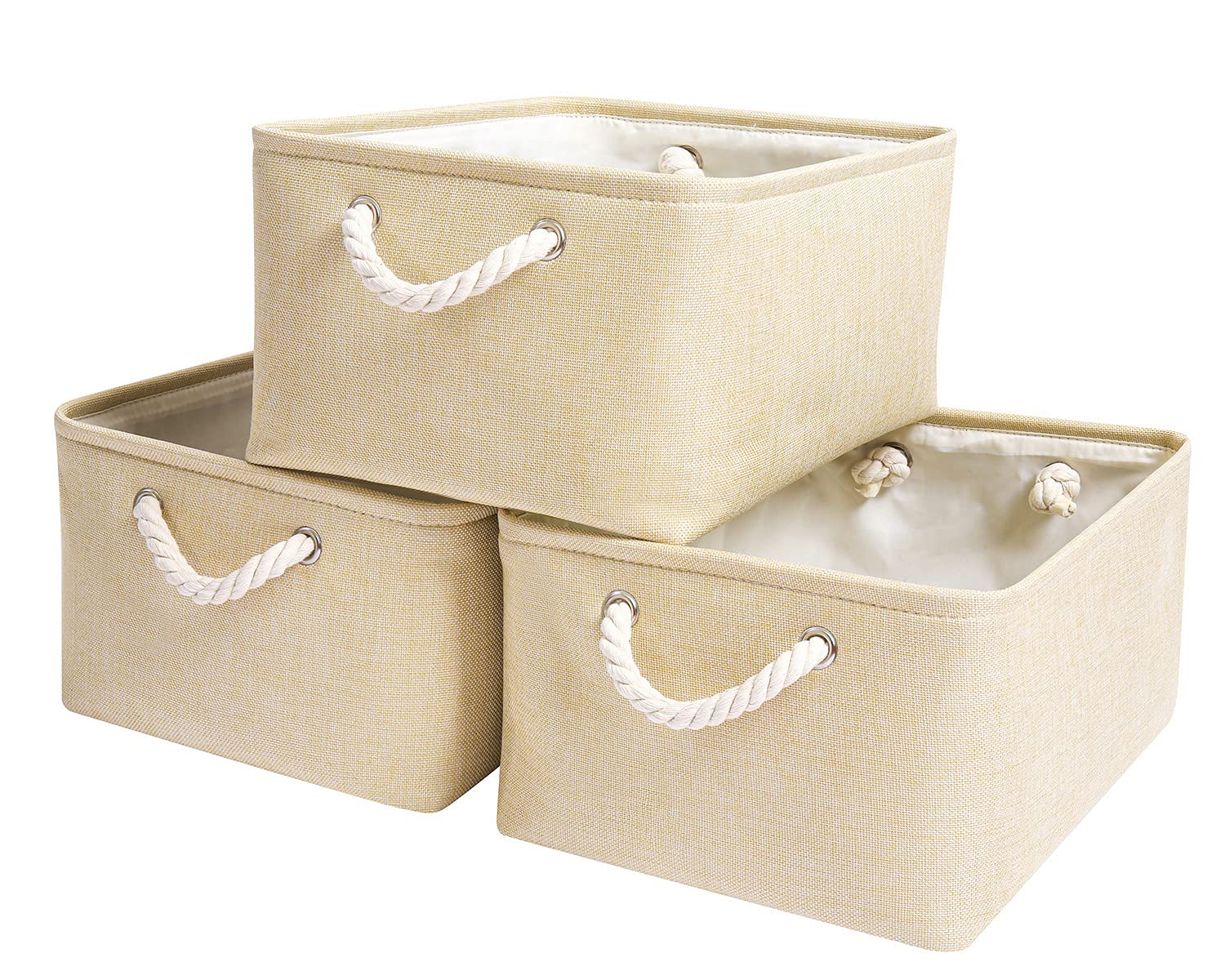 Set Di 3 Scatole Organizer Yawinhe - Pieghevoli In Tessuto - 38x25x21 Cm - Bianco - Foto 11