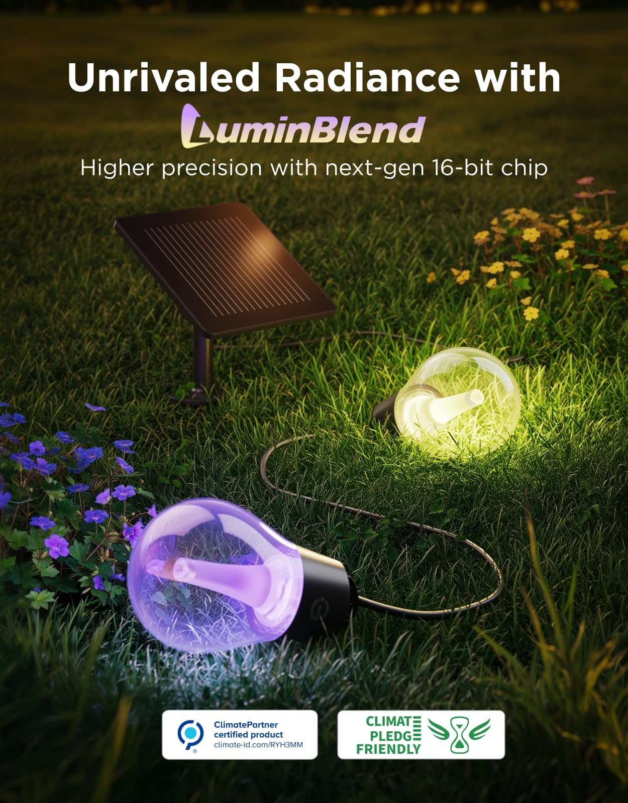 Govee Outdoor Solar String Lights 33ft, RGBICW Outdoor Lights with 8 Dimmable LED Shatterproof Bulbs, 112 Modes & APP Control, IP67 Waterproof Patio Lights for Garden, Backyard, Camping (Bluetooth) — view 2