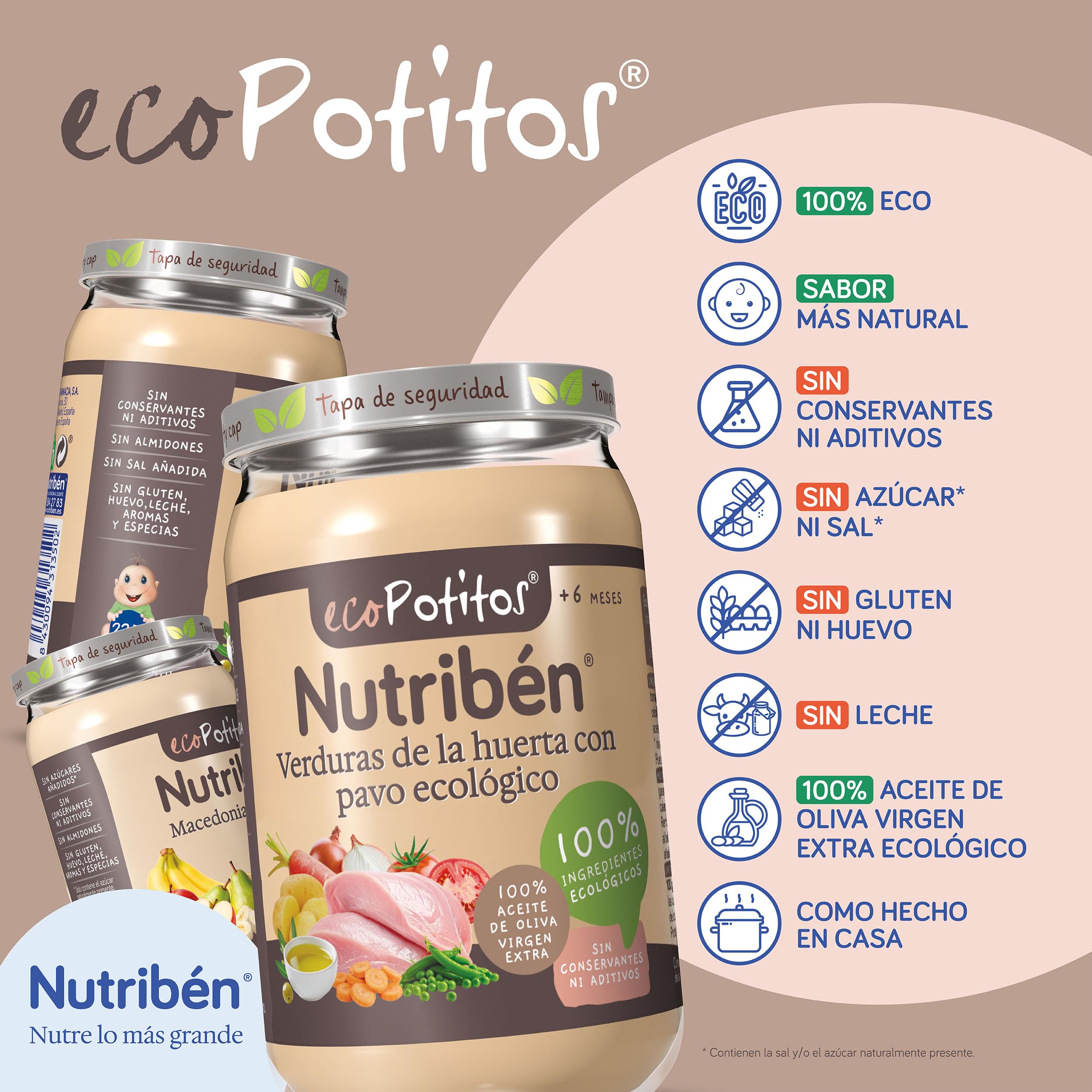 Nutribén EcoPotitos De Verduras De Huerta con Pavo - Ingredientes ecológicos - 6 x 235g