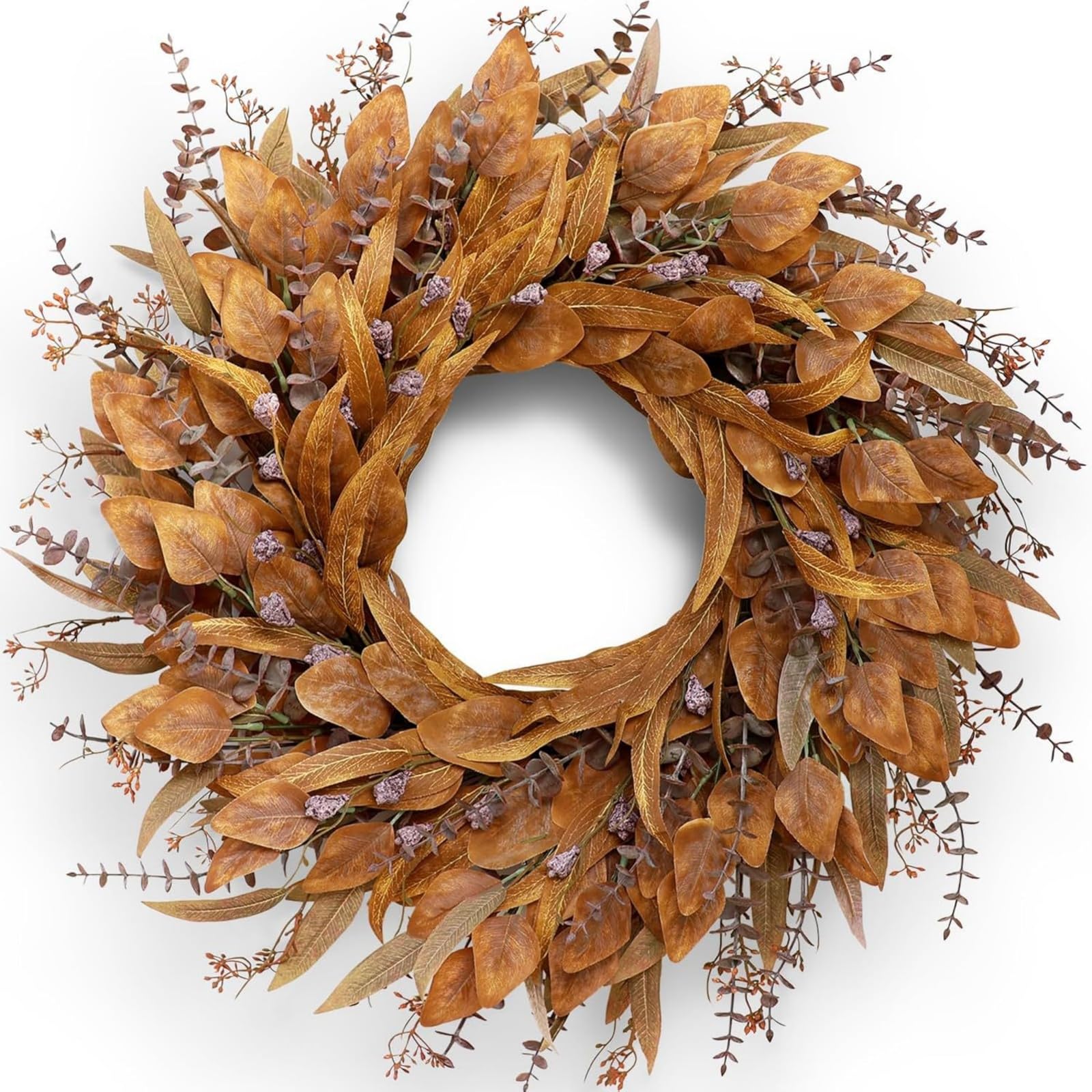 Eukalyptus-Kranz für Haustür,Herbst Türkranz,Großer Künstlicher Eukalyptus-Kranz für Veranda, Fenster, Bauernhaus, Zuhause, Urlaub, Hängende Herbstdekorationen