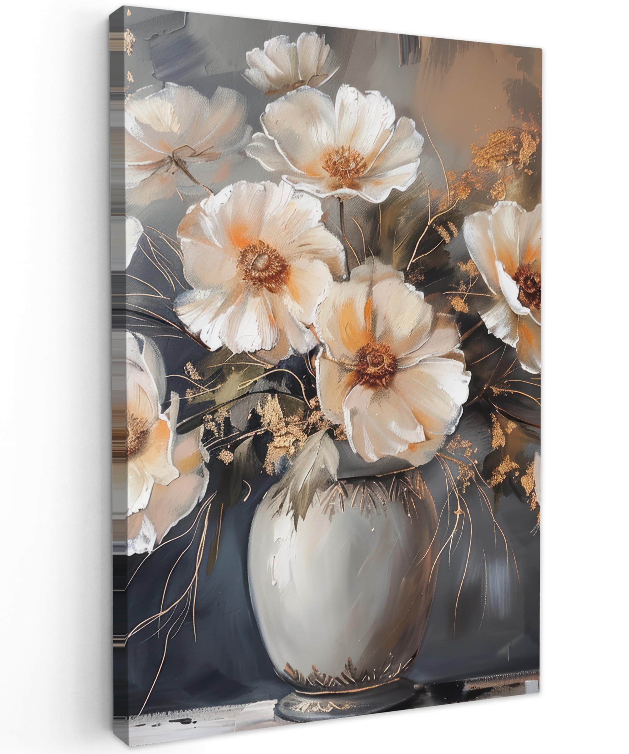MuchoWow© Canvas Wall Art 16"x24" / 40x60 cm Home Decor Paintings for Living Room Decorations Gifts Hallway Flowers - White - Vase - Modern