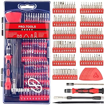 STREBITO Precision Screwdriver Sets 124 in 1 Magnetic Screwdriver with 110 Bits Electronics Repair Tool Kit for Coumputer, Laptop, iPhone, MacBook, PS4, Xbox, Nintendo, Eyeglasses, Watch, Toys (Red)