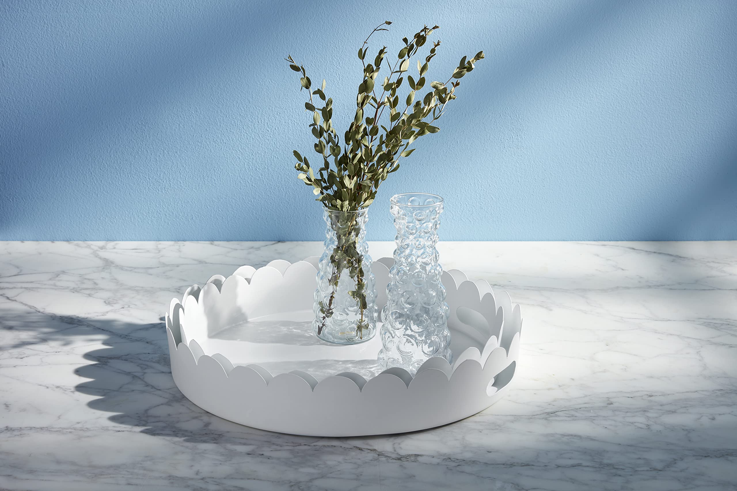 Mud Pie Nested Scalloped Metal Tray Set, 17" dia, White