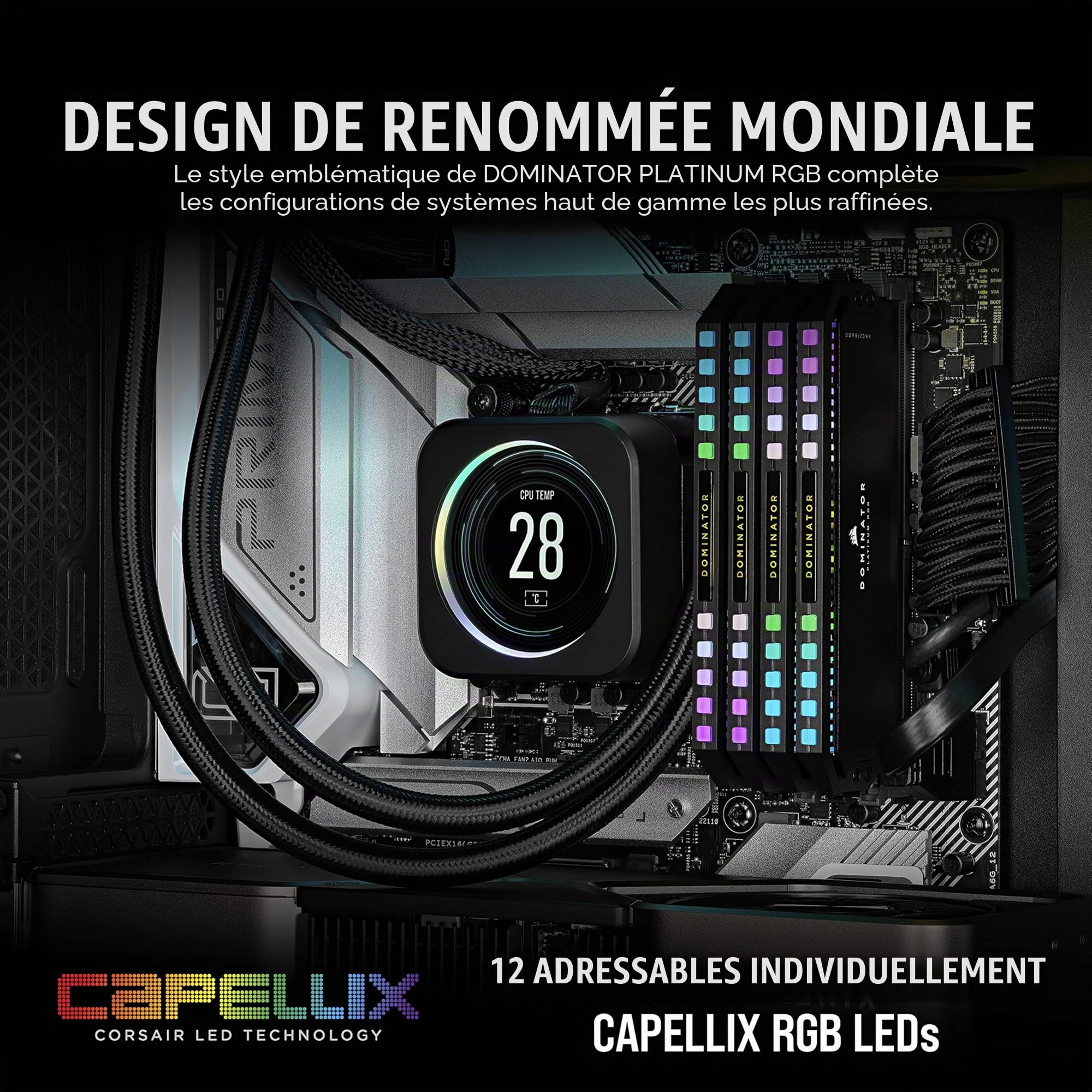 CORSAIR Dominator Platinum RGB DDR5 RAM 64Go (2x32Go) Jusqu'à 5600MHz CL40 Intel XMP 3.0 Mémoire pour Ordinateur de Bureau - Noir (CMT64GX5M2B5600C40)