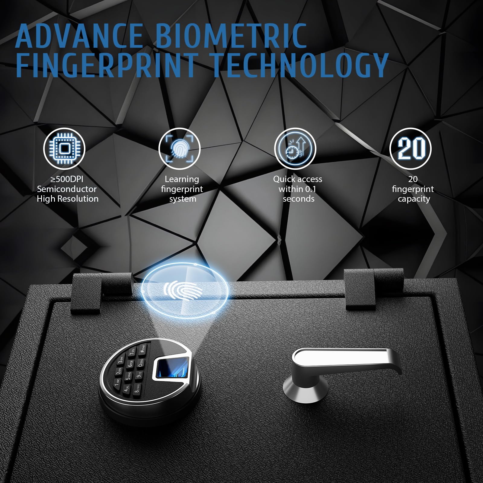 WASJOYE Biometrischer Feuerfester Tresor, Fingerabdruck Möbeltresore mit Digitale Tastatur und Typ-C-Aufladung, Safe Wasserdicht für Dokumente & Bargeld, Tresor für Zuhause, Hotel, Büro, 63L
