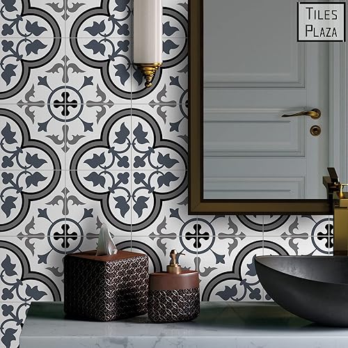 Miniatura 6 de The Tiles Plaza Azulejo encáustico para salpicaduras para despegar y pegar. Azulejo vintage con estampado azul. Adhesivo autoadhesivo para azulejos