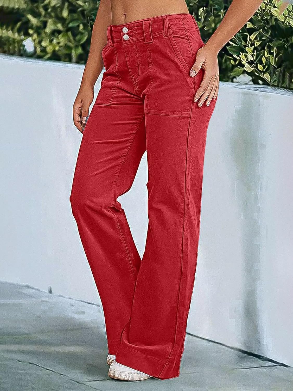 Flamingals Women’s Wide Leg Pants for Women Mid Waist Dress Flare Straight Leg Corduroy Pants Workout Jeans Trendy