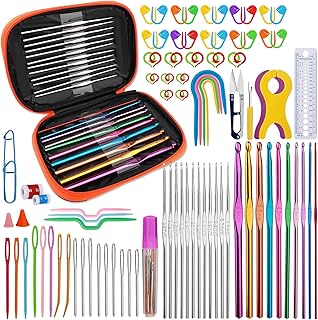 Crochet Hooks Set, Crochet Needles Set with Knitting Needles Accessories and Bag, Aluminum Knitting Needles and Multicolor Crochet Needles with Stitch Markers, Blunt Needles for Yarn Craft
