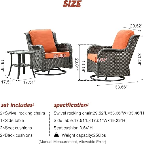 Miniatura 7 de HOOOWOOO Juego de 3 sillas giratorias para exteriores, juego de 3 sillas de patio giratorias para exteriores, con respaldo alto, juego de 2 sillas