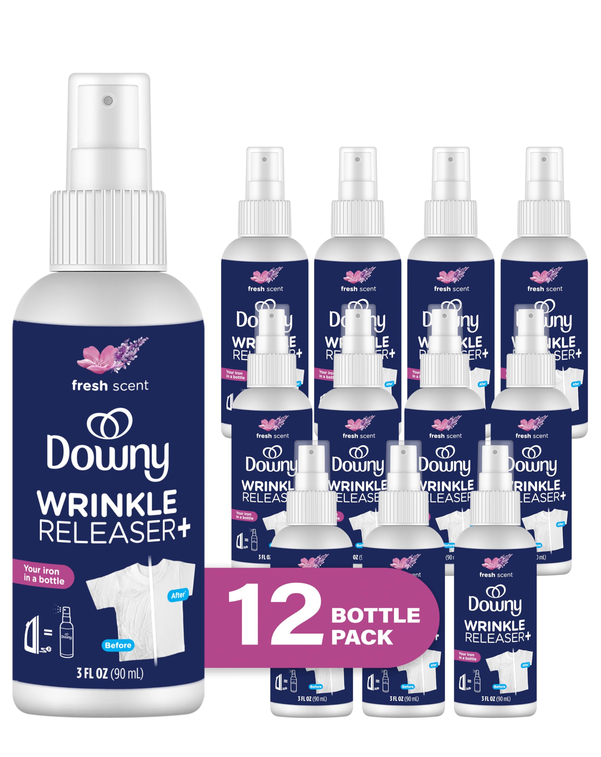 Downy Wrinkle Release Spray Plus Travel Size Bottle (Pack of 12) 3 Fl Oz (Pack of 12) Fresh