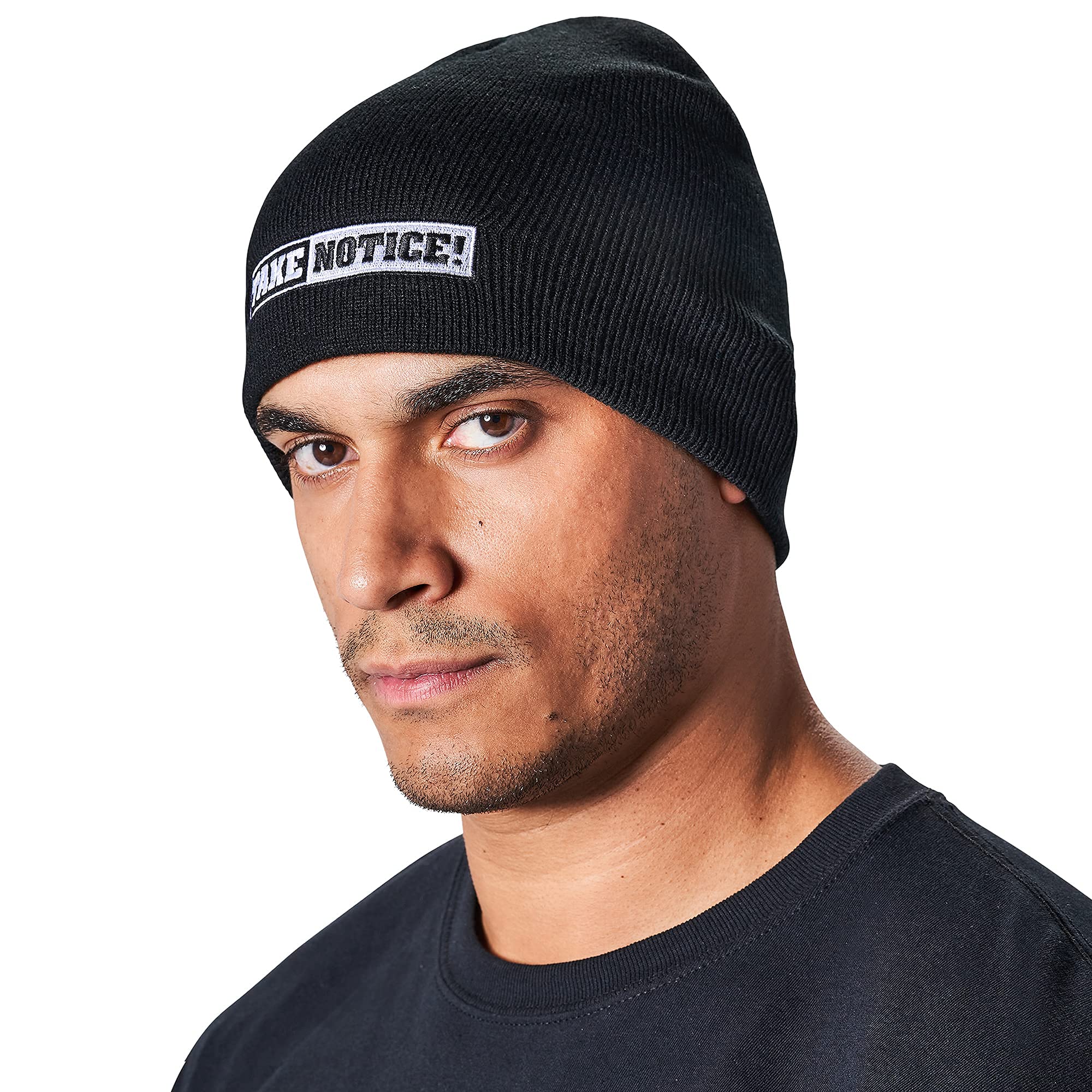 FIVE KNUCKLE BULLETTAKE Notice! Knit Beanie Cap - Black with Embroidered Logos Front and Back. (for Athletes & Fans of UFC MMA and Boxing)