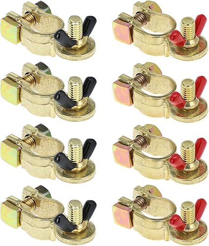 QWORK Poste superior de terminal de batería de grado marino de latón, 4 pares de conectores de terminal de batería, abrazaderas de terminal de