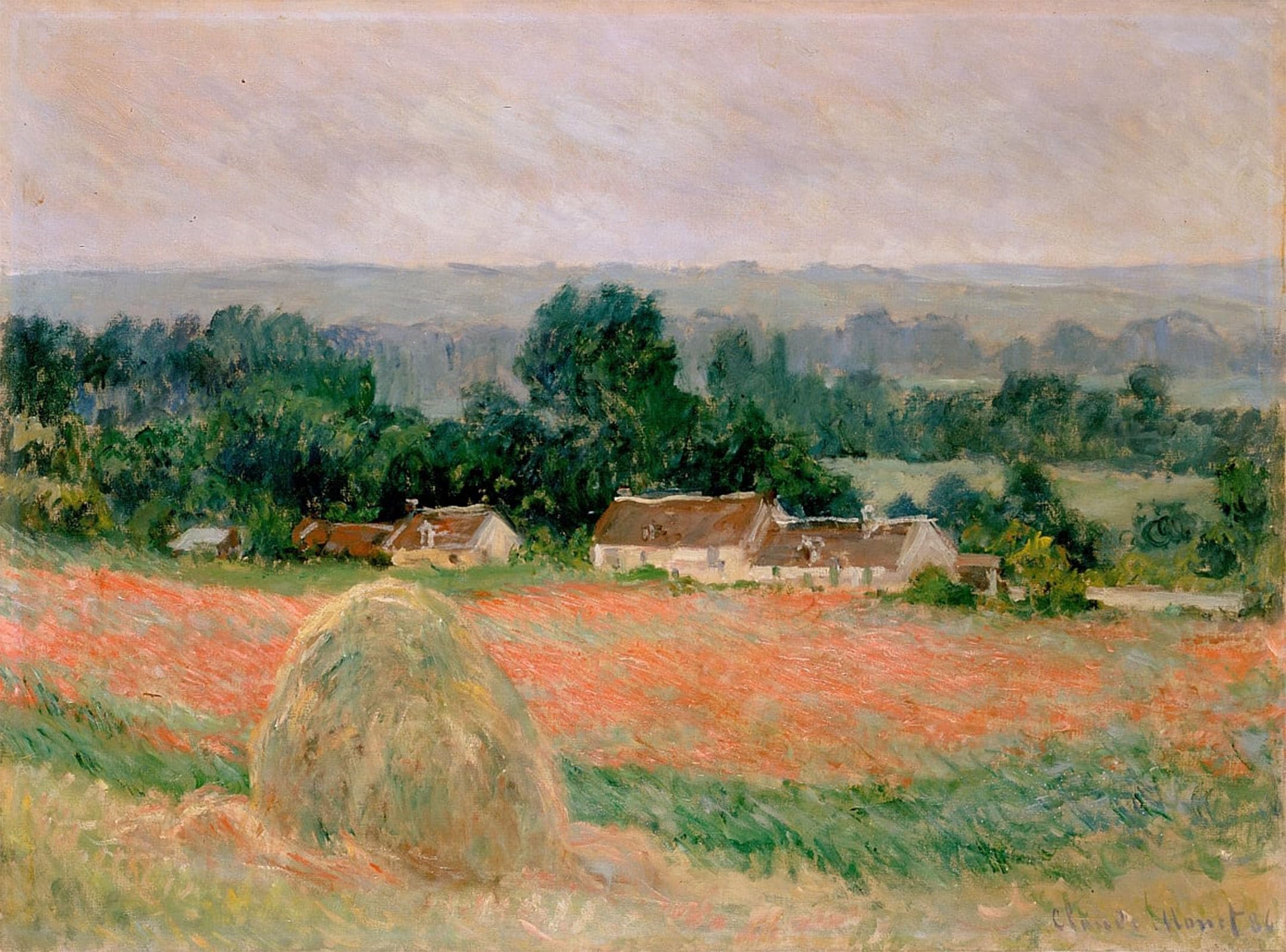 POSTERIIk Vintage Classic Picture Landscape Artwork Haystack At Giverny by Claude Monet Portrait Canvas Painting for Office Home Decor 60x90cm
