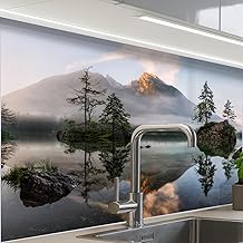 Kitchen Splashback, 60 x 80 cm, Self-Adhesive, Kitchen Wall Protector, Kitchen Fronts, Kitchen Wall, Water, Landscape, Mountains, Trees