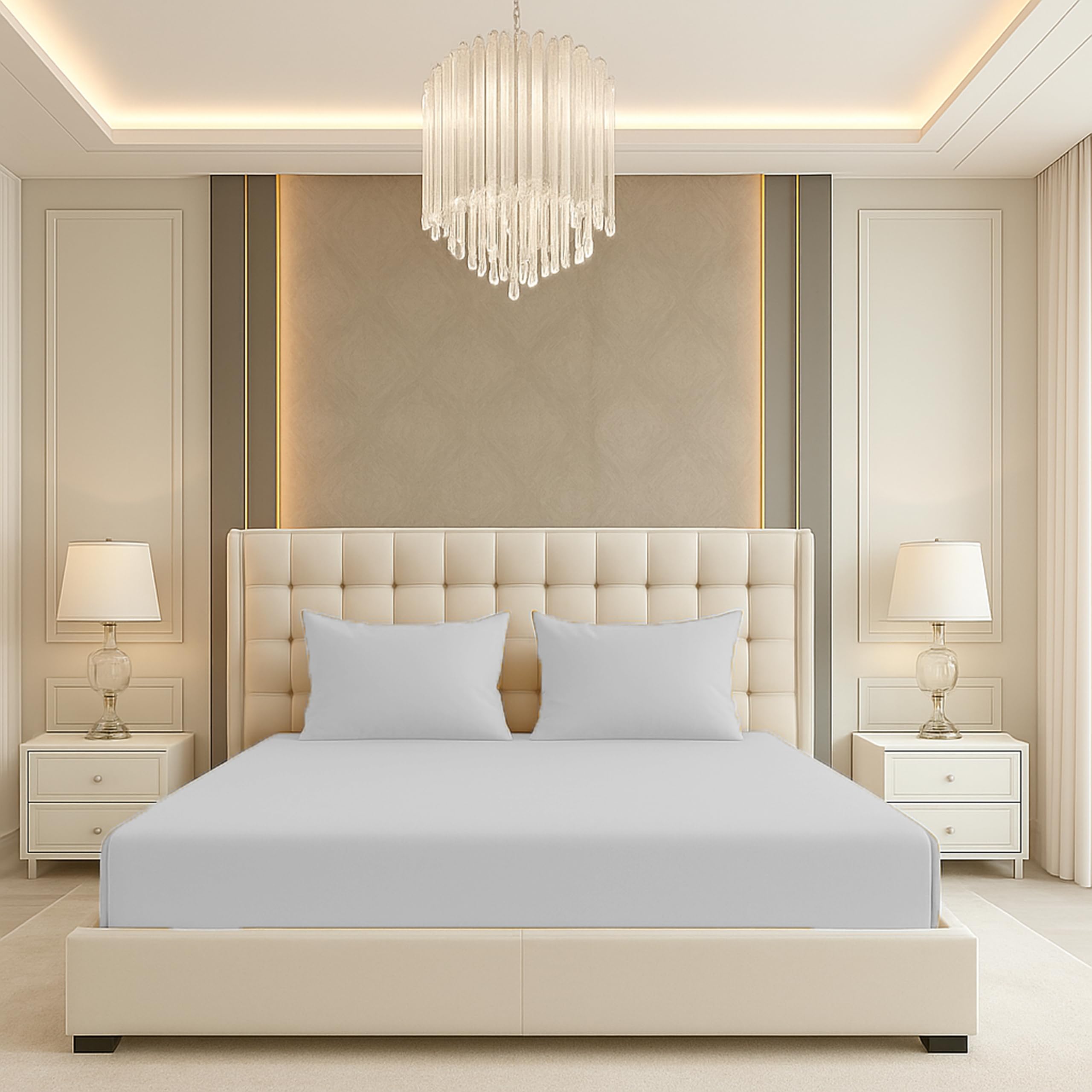 BEDIO Super King Fitted Sheet 35 CM Extra Deep Pocket Silver Bed Sheets Soft Brushed Microfiber Fabric All Around Elastic Breathable Shrinkage Fade-Resistant Comfortable Bedding