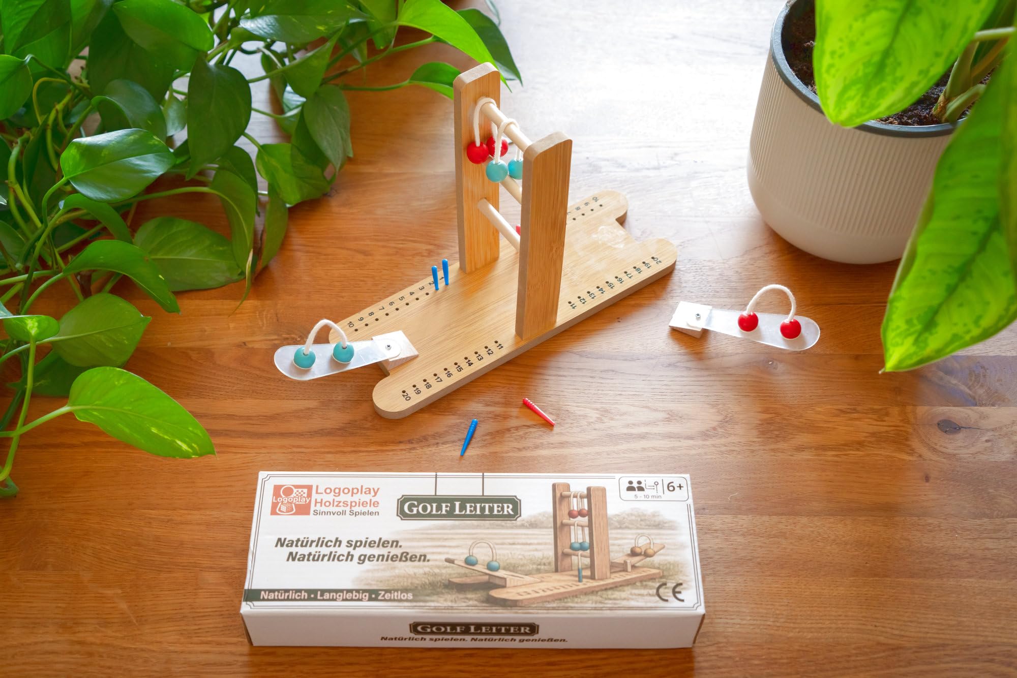 LOGOPLAY Golf Leiter Spiel aus Holz – Geschicklichkeitsspiel & Tischspiel für Kinder & Erwachsene – Balance- & Reaktionsspiel – Familienspiel & Geschenkidee