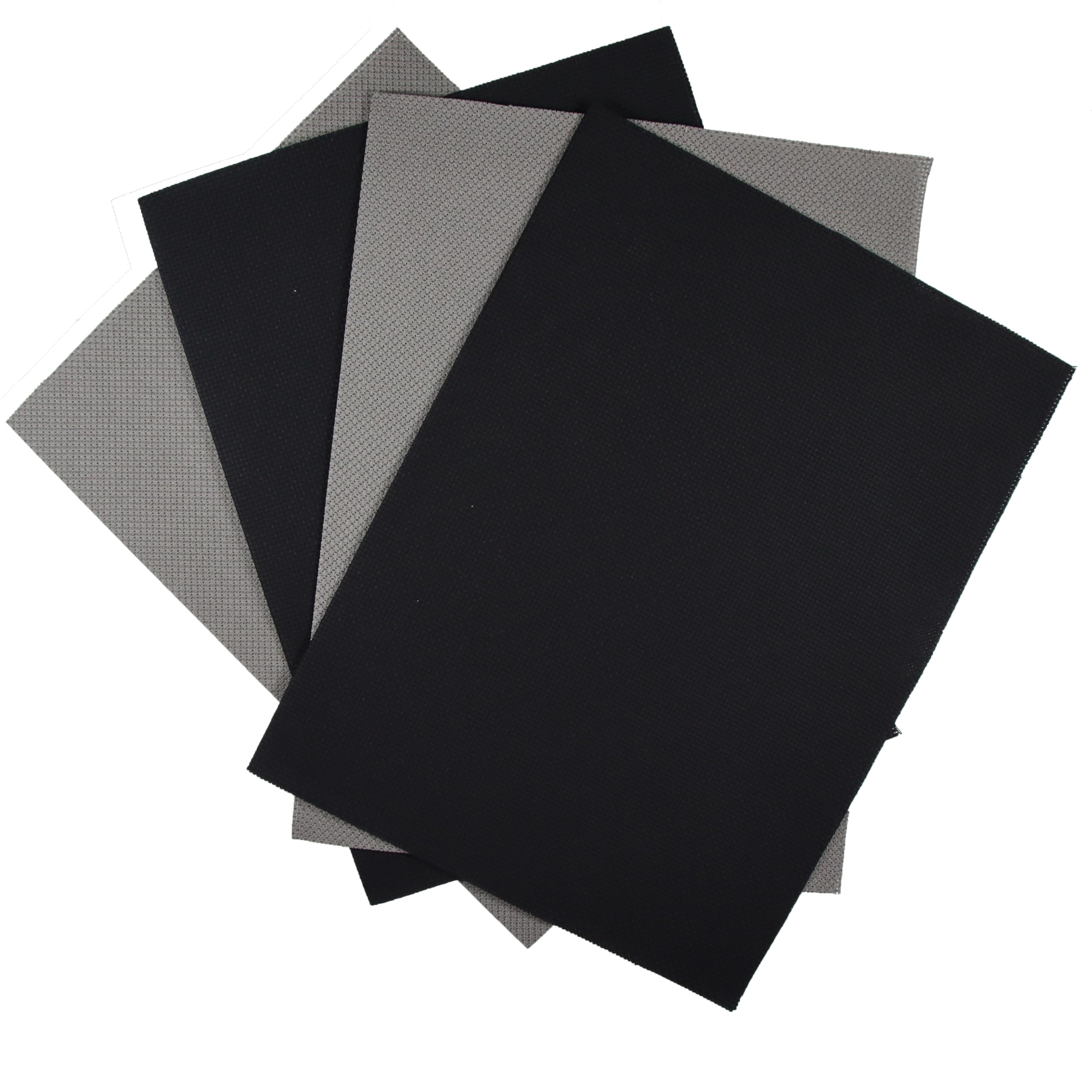 KCS 4/6 pc of 12" x 18"(30cmx45cm) 16CT Counted Cotton Aida Cloth Cross Stitch Fabric (4 pc, Dark Grey+Black)