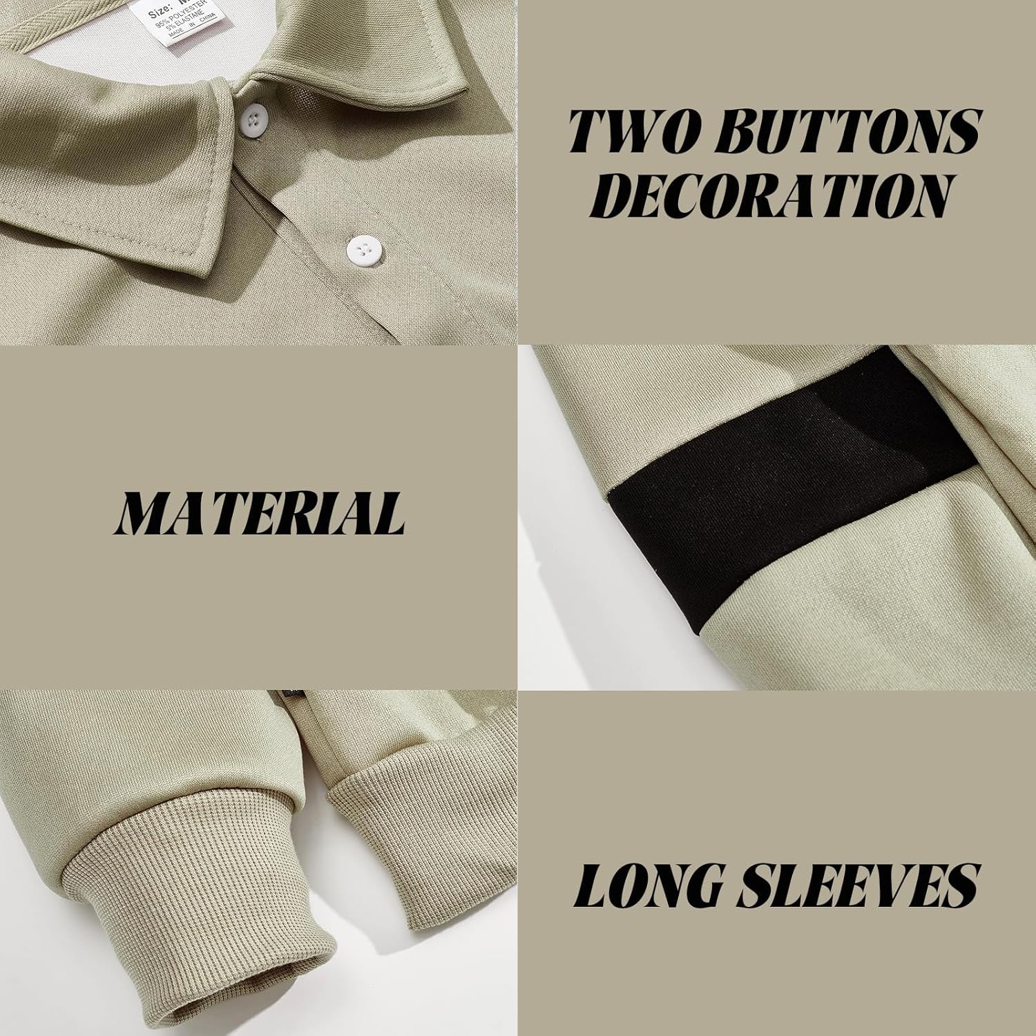 Mens Quarter Sweatshirt Casual Long Sleeve Polo Collar Quilted Sweatshirt Striped Button Pullover Shirts - Image 4