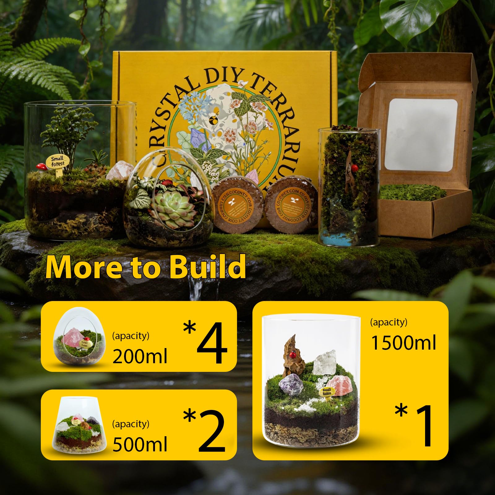 Kit de terrario de cristal para hacer tú mismo - Kit de inicio todo en uno de 21 piezas con musgo preservado, piedra pómez, cristales, fibra de coco, herramientas y decoración | Regalo curativo para