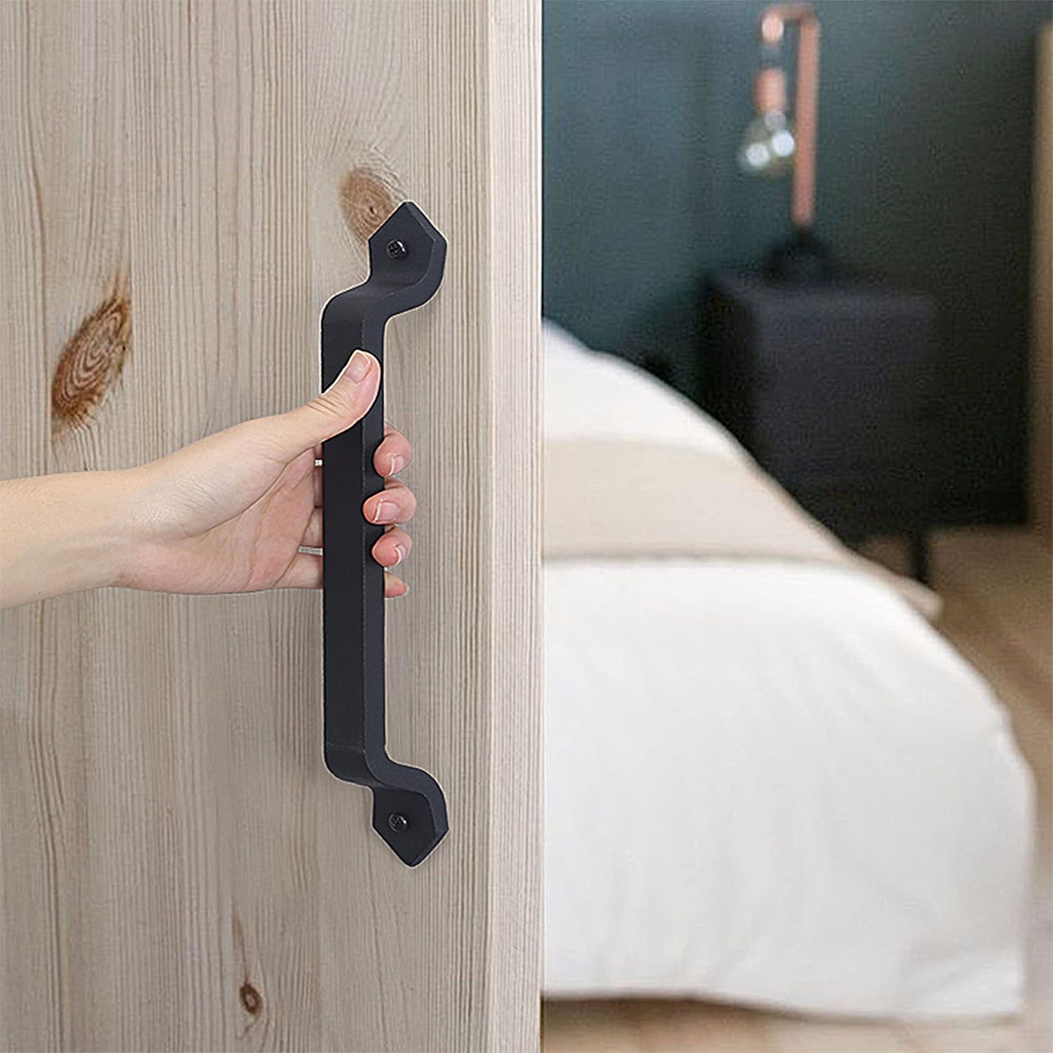Dseap Barn Door Handle, 11-1/8 Inch Heavy Duty Rustic Cast Iron Gate Grab Handles and Pulls, Black, 2 Packs
