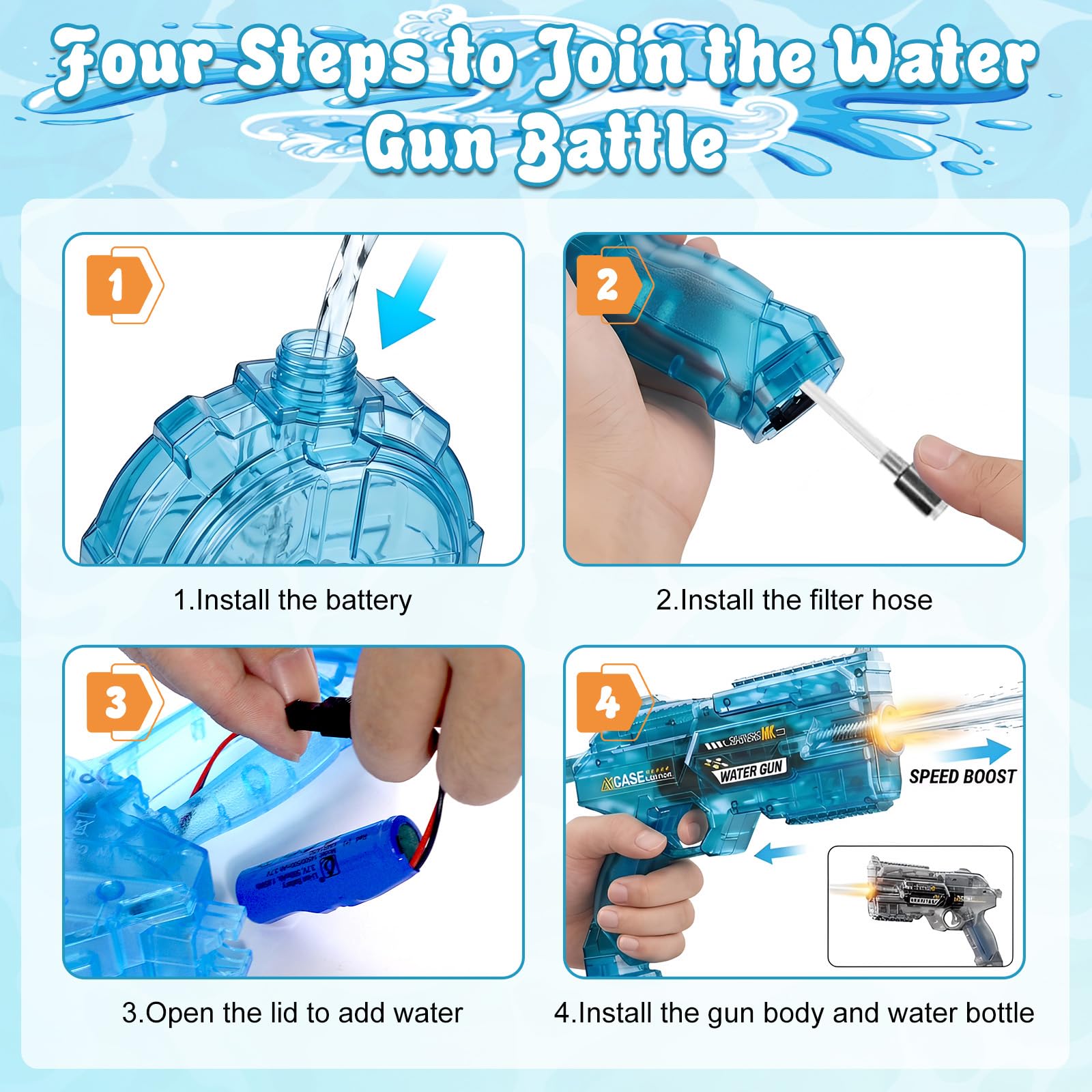 Juego de 2 Pistolas de Agua eléctricas,Potentes Pistolas de Agua automáticas con luz LED,Alcance ultralargo,Autonomía ultralarga,Juguetes de Verano para Fiestas en la Piscina,La Playa y al Aire Libre
