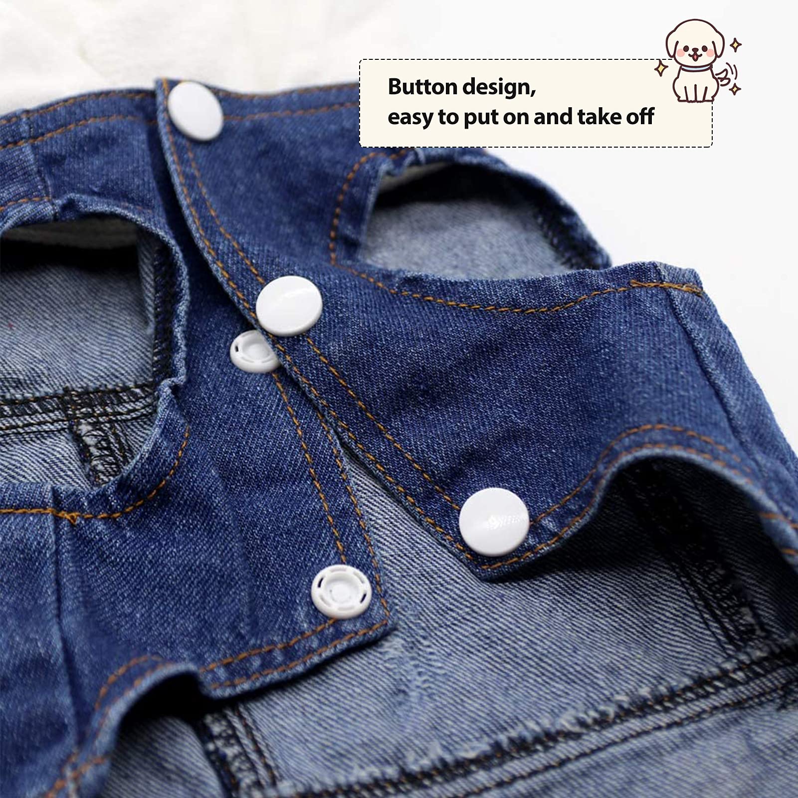 SILD Pet Clothes Dog Jeans Jacket Cool Blue Denim Coat Small Medium Dogs Lapel Vests Classic Hoodies Puppy Blue Vintage Washed Clothes (White,XS)