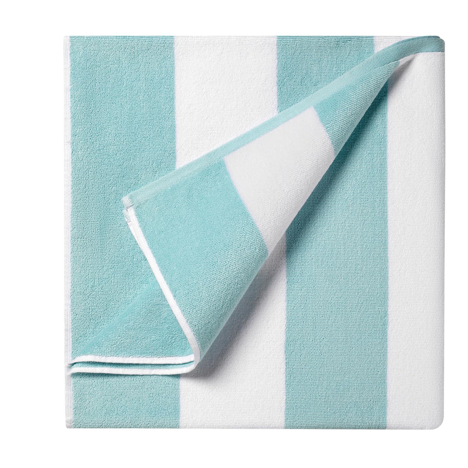 Ouxiaobai Cotton Oversized Beach Towel - Extra Large 180 x 100 CM Soft Absorbent Pool Towel for Adults, Striped Cabana Swim Towel (Aqua)