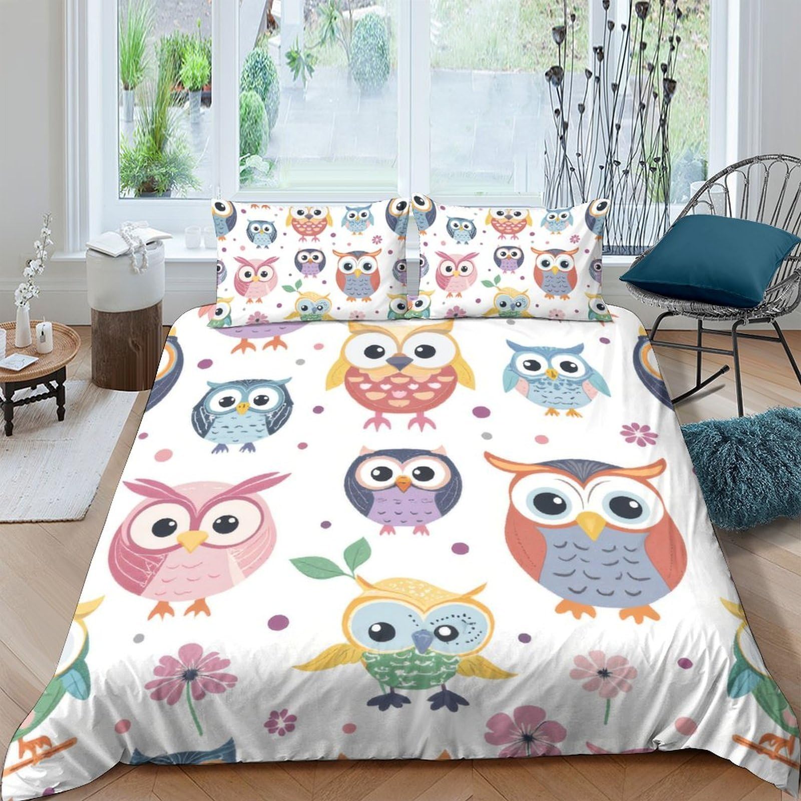 Ctjqhvkz Style-2 3D Printed Cartoon Owl Fitted Sheet Microfiber Soft Breathable Colorful Birds Mattress Cover Bedroom Home Decor Single（135X200cm）