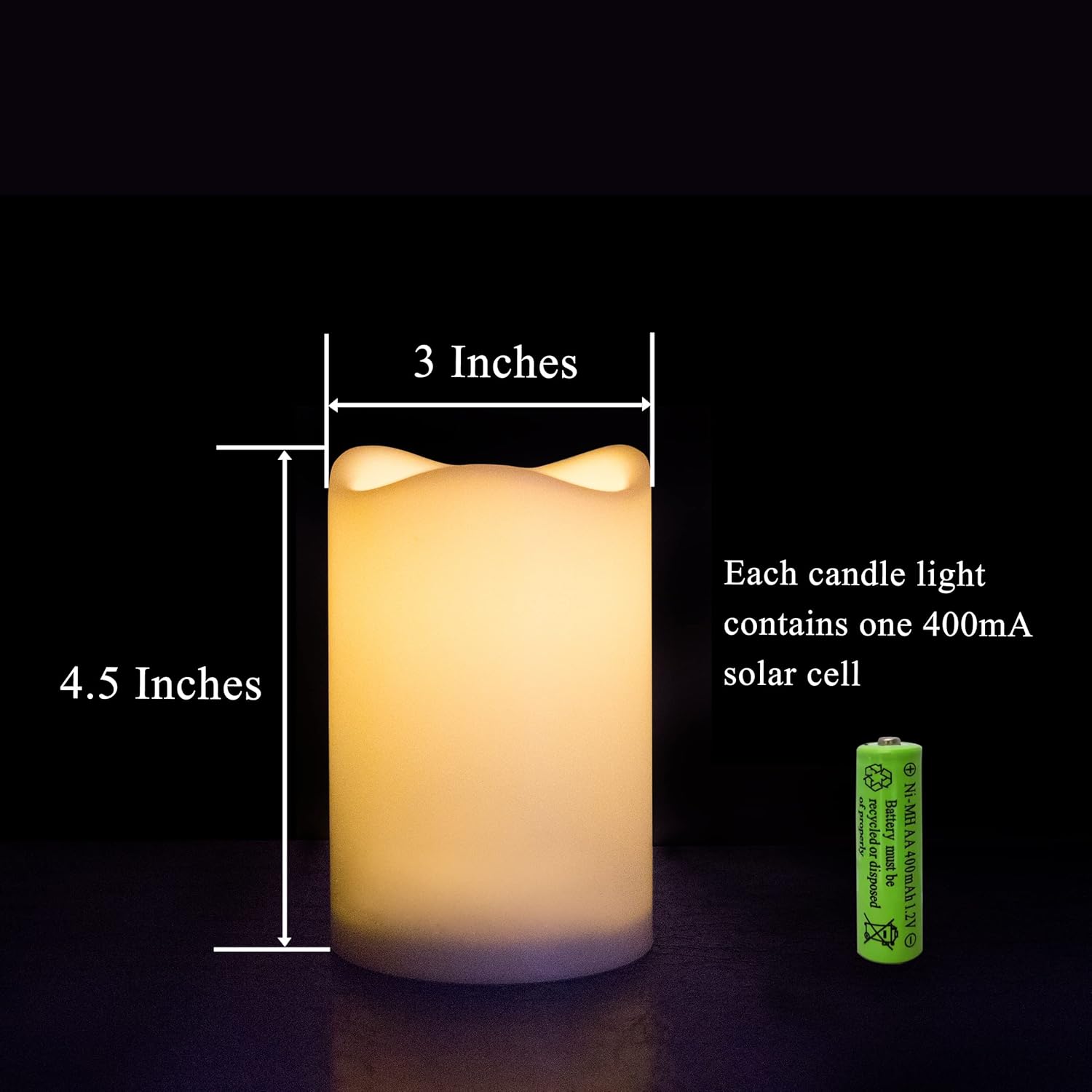 Solar Candles Outdoor Waterproof, 3" x 4.5" Ivory White Flameless Candles, Dusk to Dawn Light Sensor, LED Rechargeable Pillar Solar Candles for Outdoor Lanterns, Patio Decor