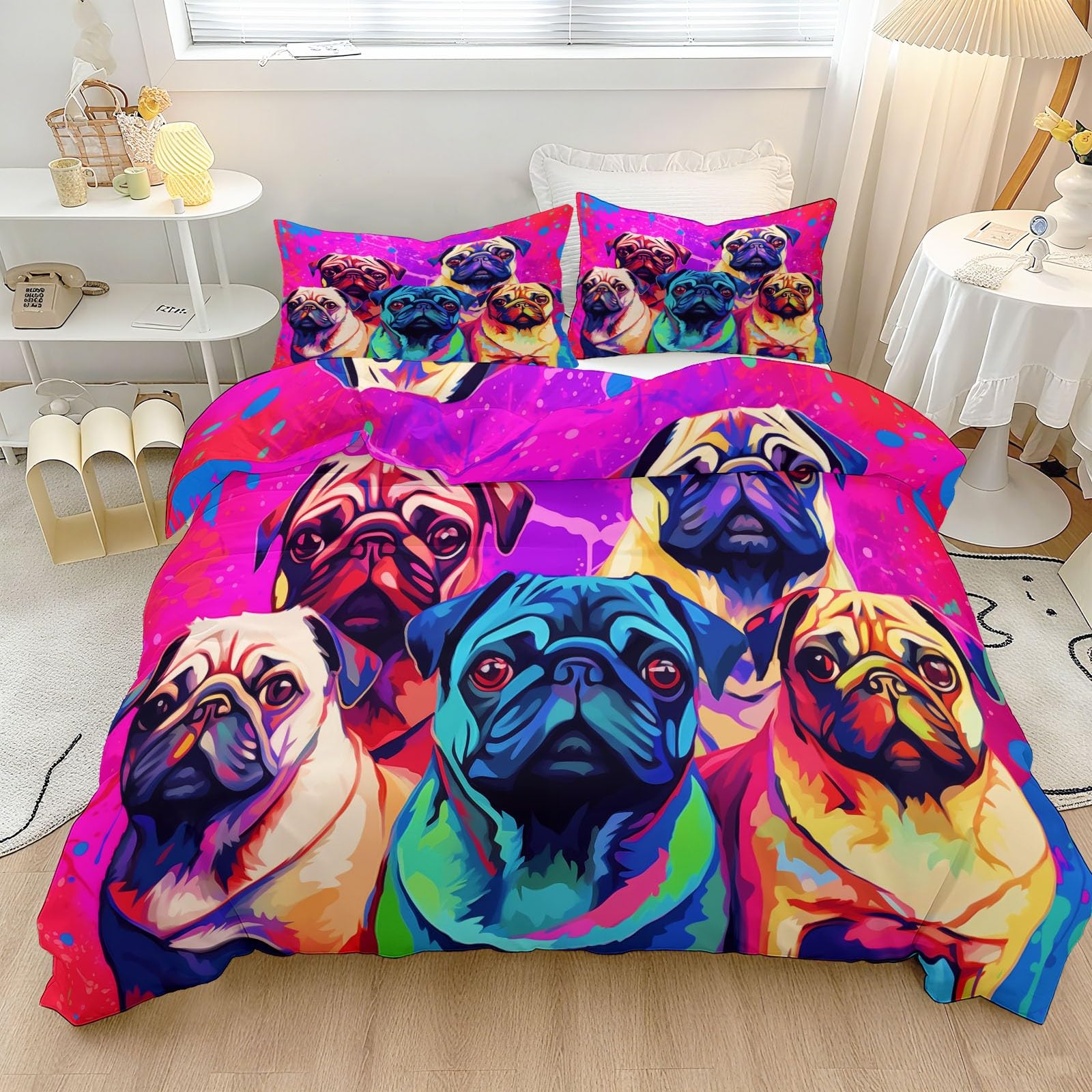 Parure de lit animaux bouledogues français et housse de couette 200 x 200
