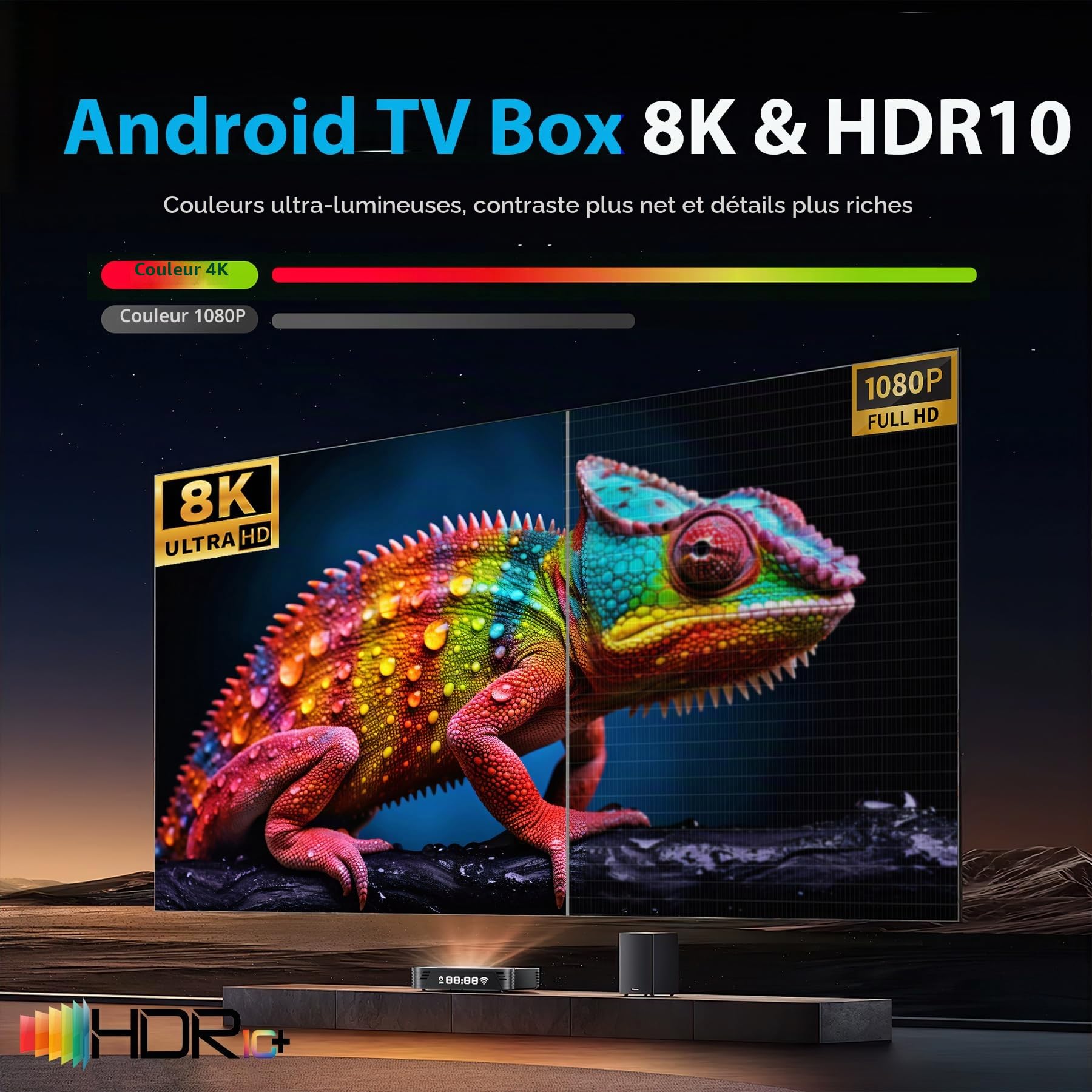 Android TV Box 13.0, 2025 Android Box avec RAM 4G ROM 32G 3D HD 8K WiFi6 Enternet10/100M BT5.0 USB3.0 HDR10 Cast Screen Smart TV Box
