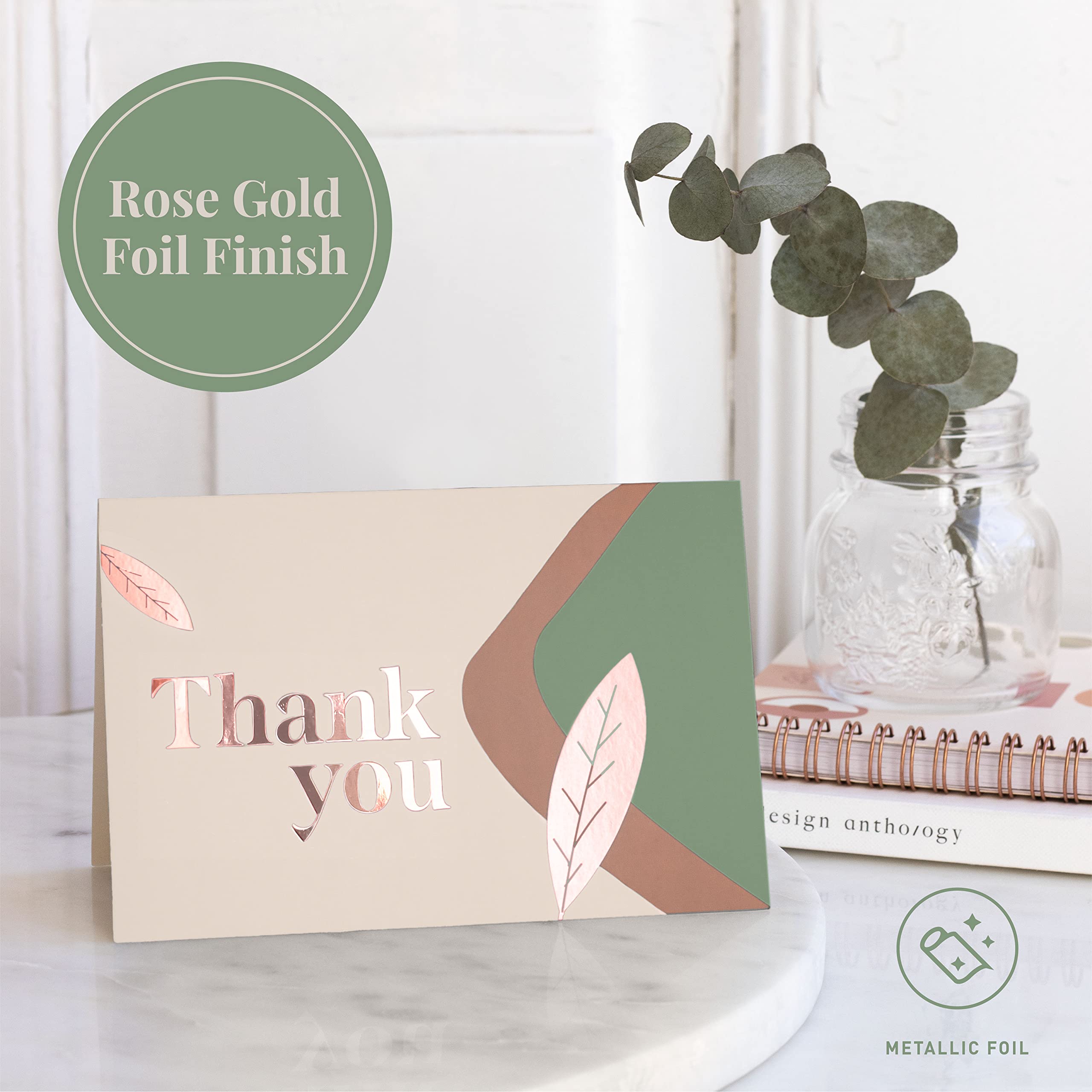 Rileys & Co Dankeskarten mit passenden Umschlägen | 50 Stück, Goldfolie - leere Grußkarten, für Hochzeit, Unternehmen, Geschenke, Abi, Babypartys, Beerdigungen (Erde)