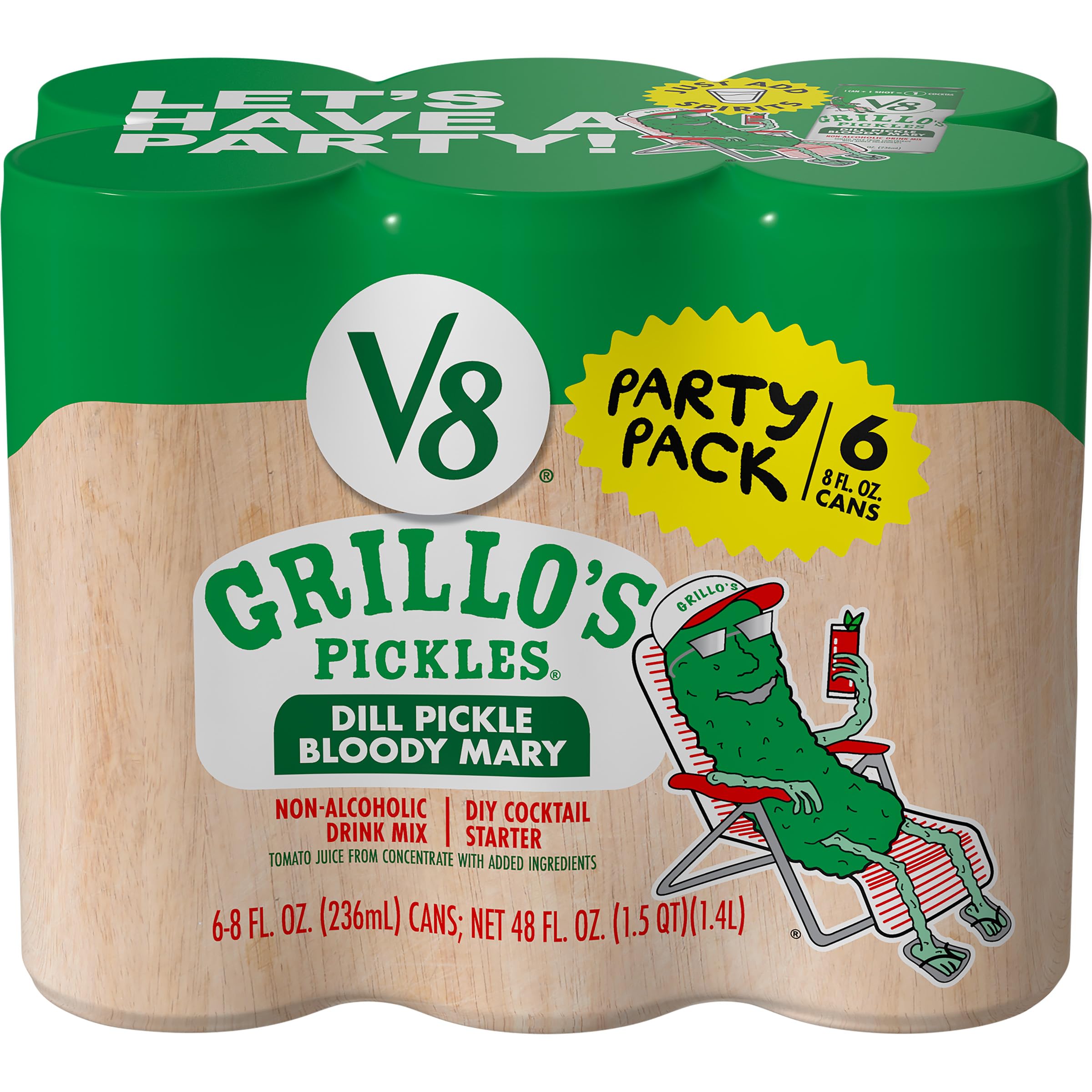V8 Grillo's Pickle Bloody Mary Mix, 8 fl oz Can (6 Pack) & Kettle Brand Krinkle Cut Dill Potato Chips, 7.5 Oz